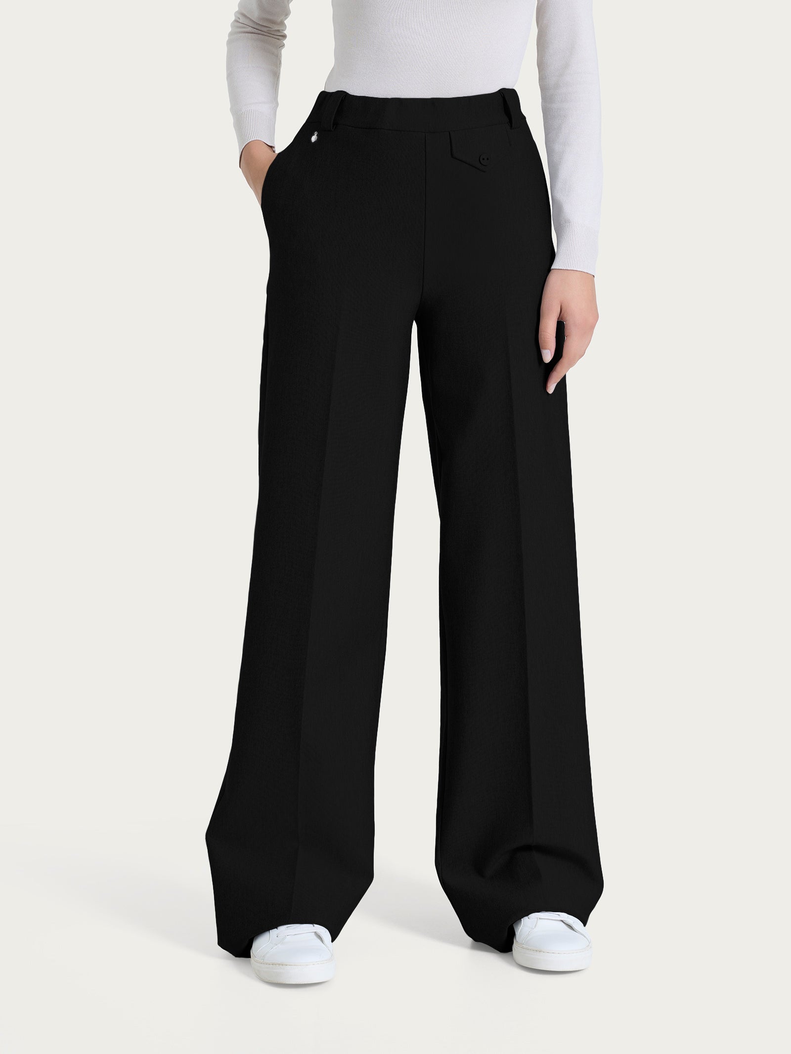 Pantalone a palazzo con taschino in Compact Neri Donna - Ragno