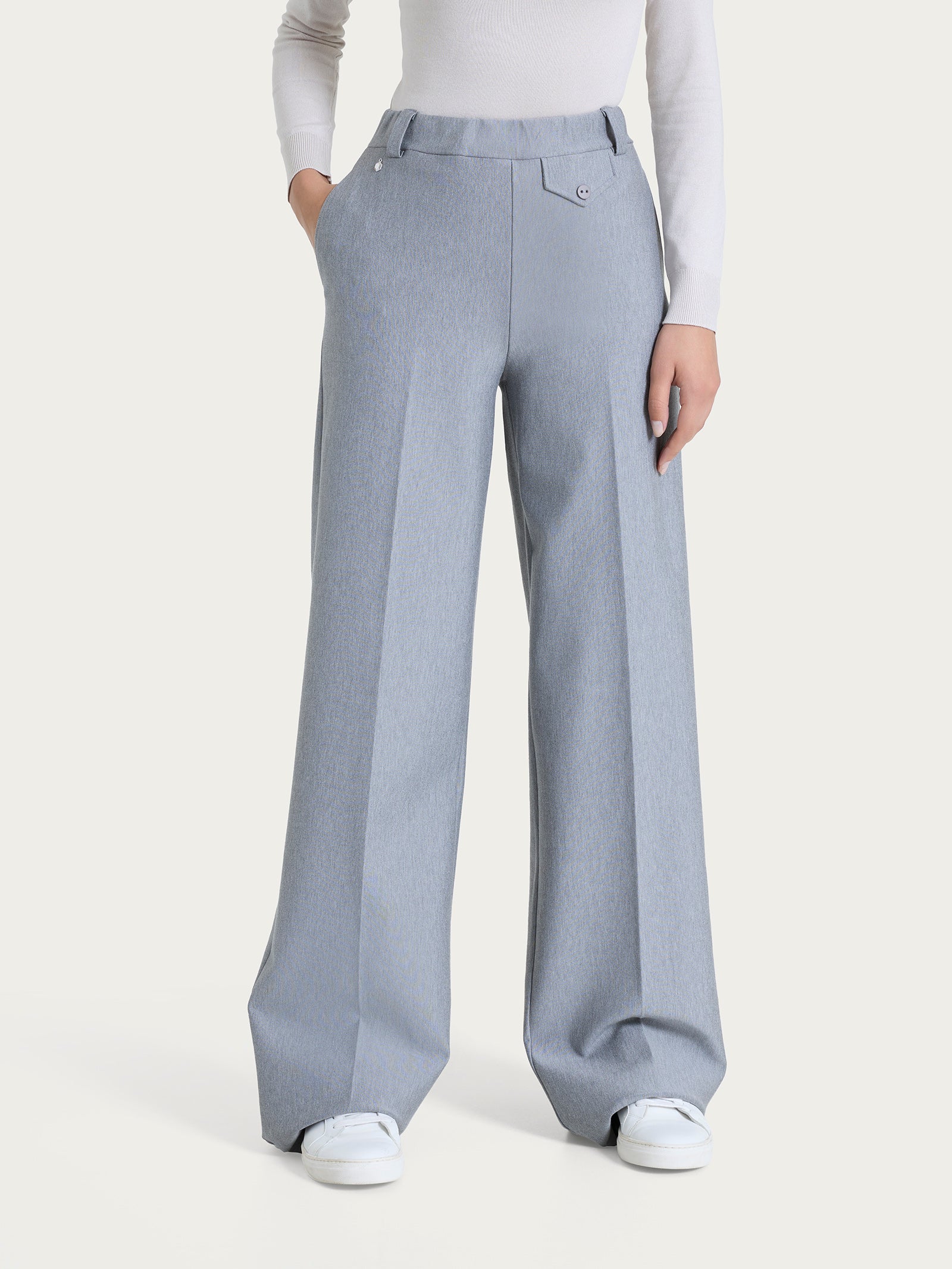 Pantalone a palazzo con taschino in Compact Neri Donna - Ragno