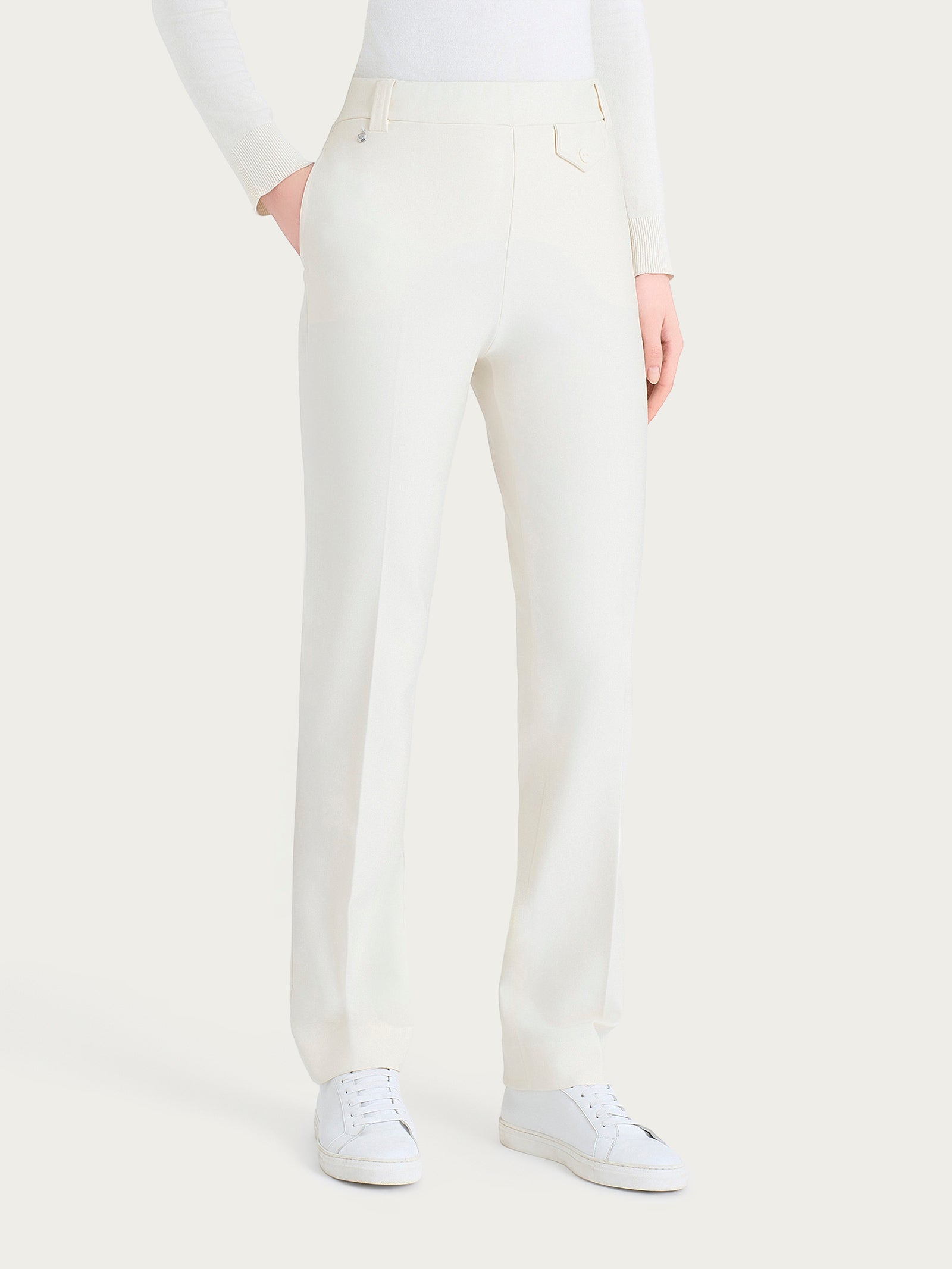 Pantalone dritto con taschino in Compact Bianchi Donna - Ragno