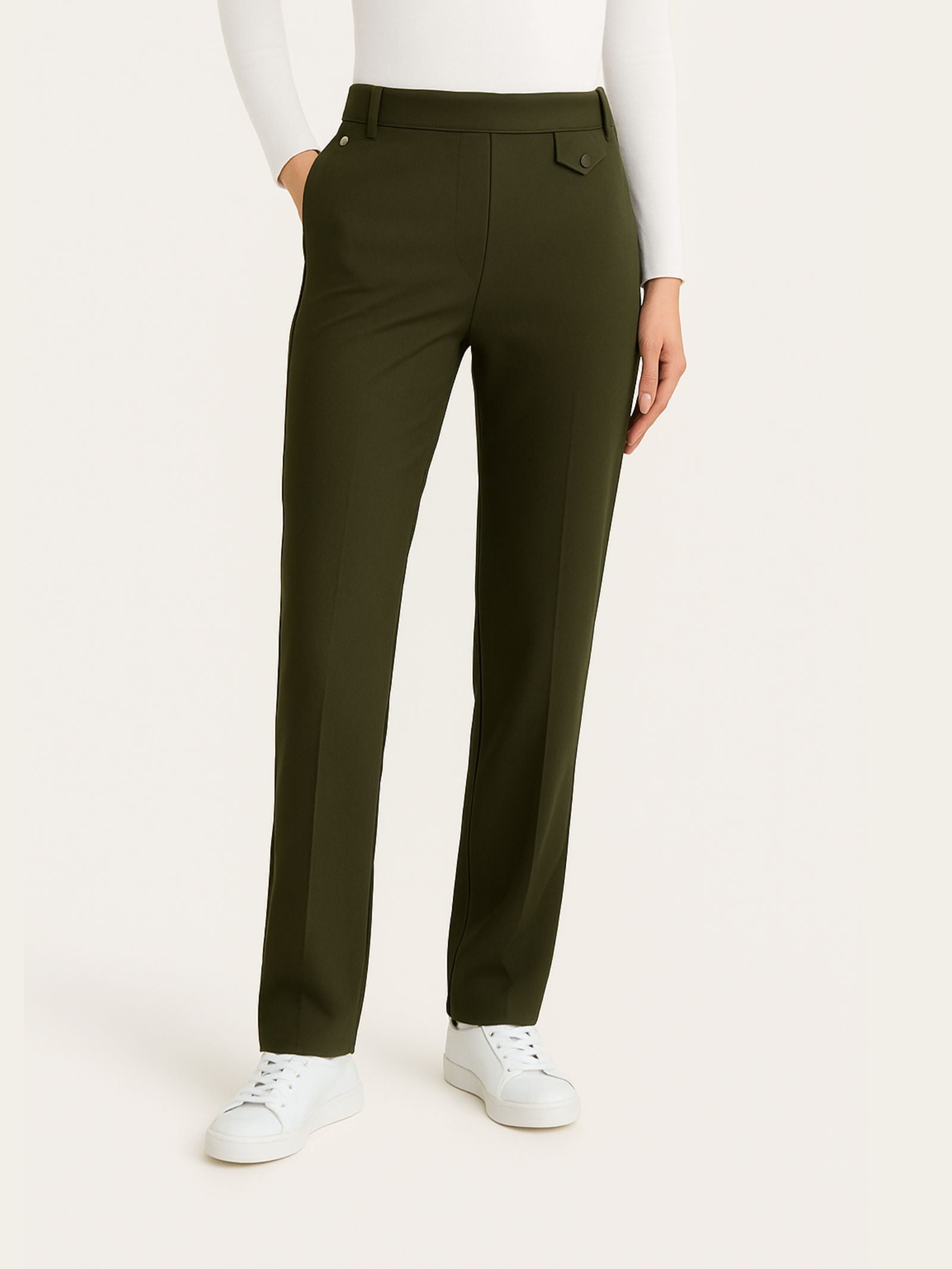 Pantalone dritto con taschino in Compact Verdi Donna - Ragno