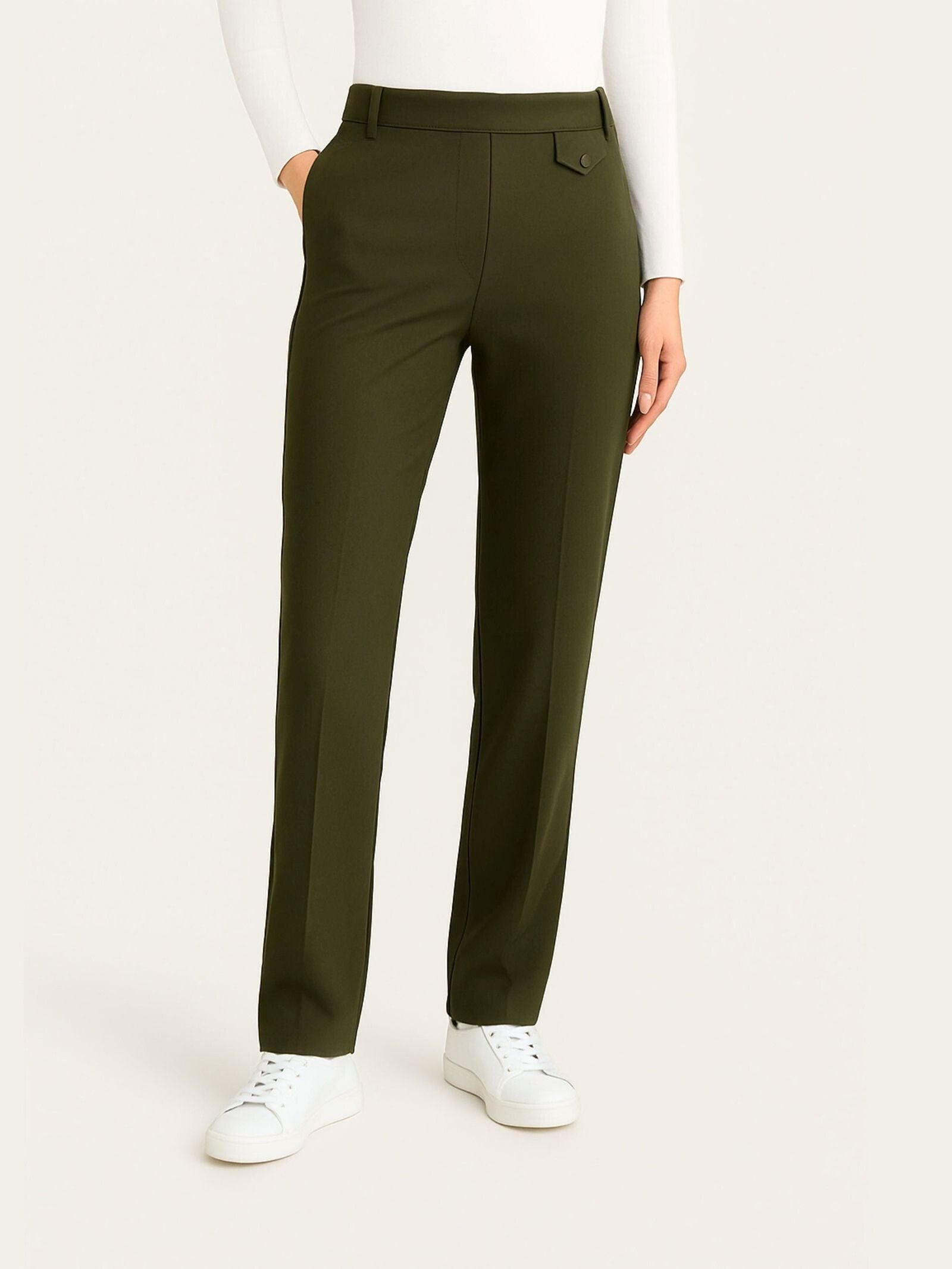 Pantalone dritto con taschino in Compact Verdi Donna - Ragno