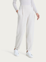 Pantalone a carota con tasche e pinces in Velvet Bianchi Donna - Ragno