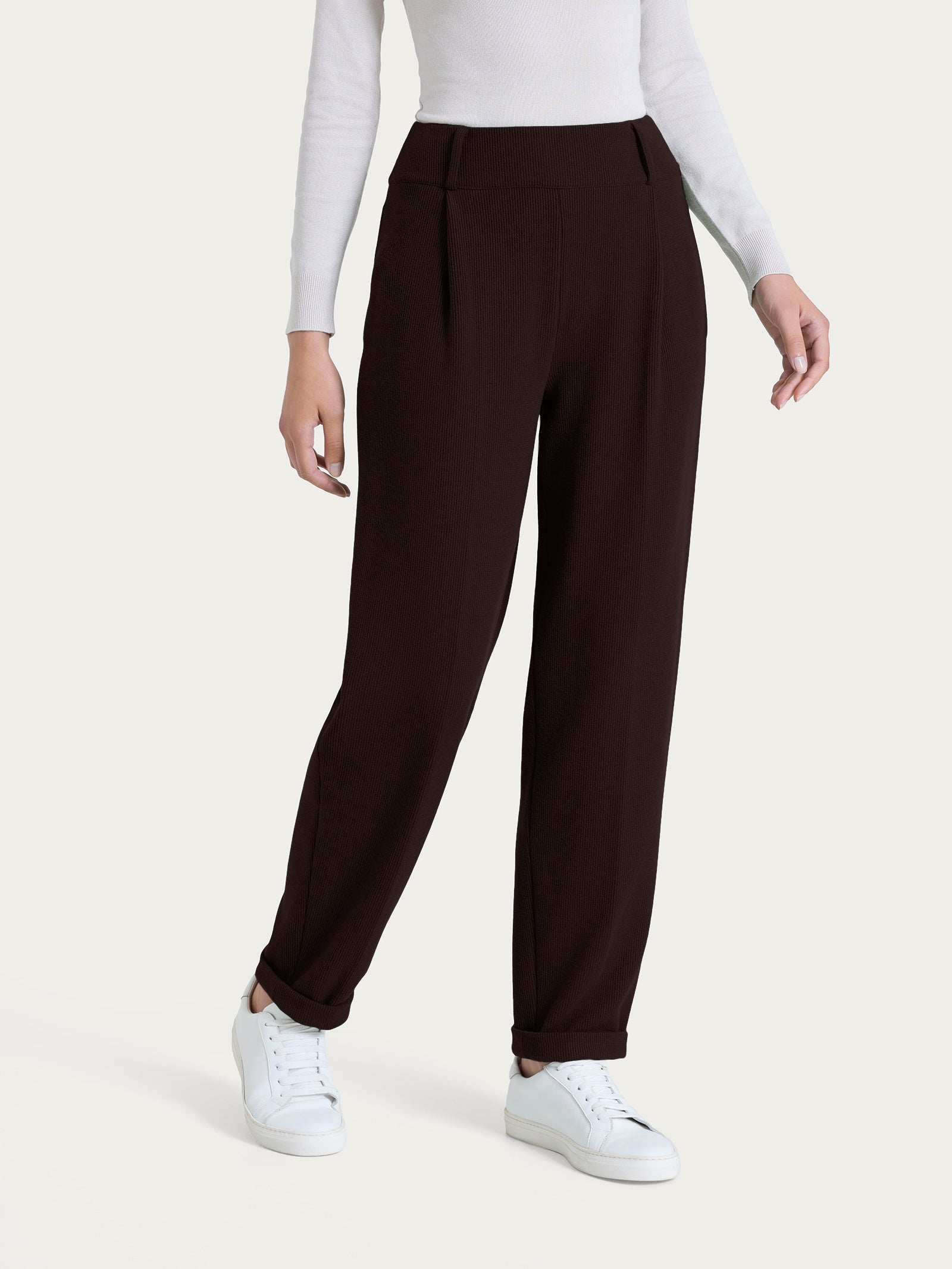 Pantalone a carota con tasche e pinces in Velvet Marroni Donna - Ragno