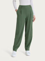 Women's Green Velvet Carrot Pants with Pockets and Pleats - Ragno
