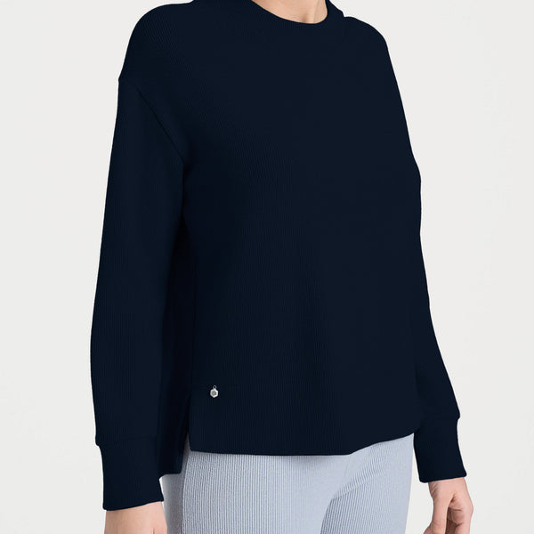 MoonWorks Felpa Donna Con Ancora E Bussola – Maglione Girocollo In Morbido Pile, Regular Fit, Blu Navy, Taglie XS-XXL