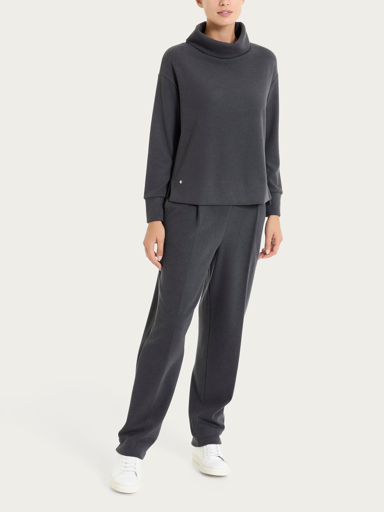 Felpa con collo a ciambella in Velvet  Grigi Donna - Ragno