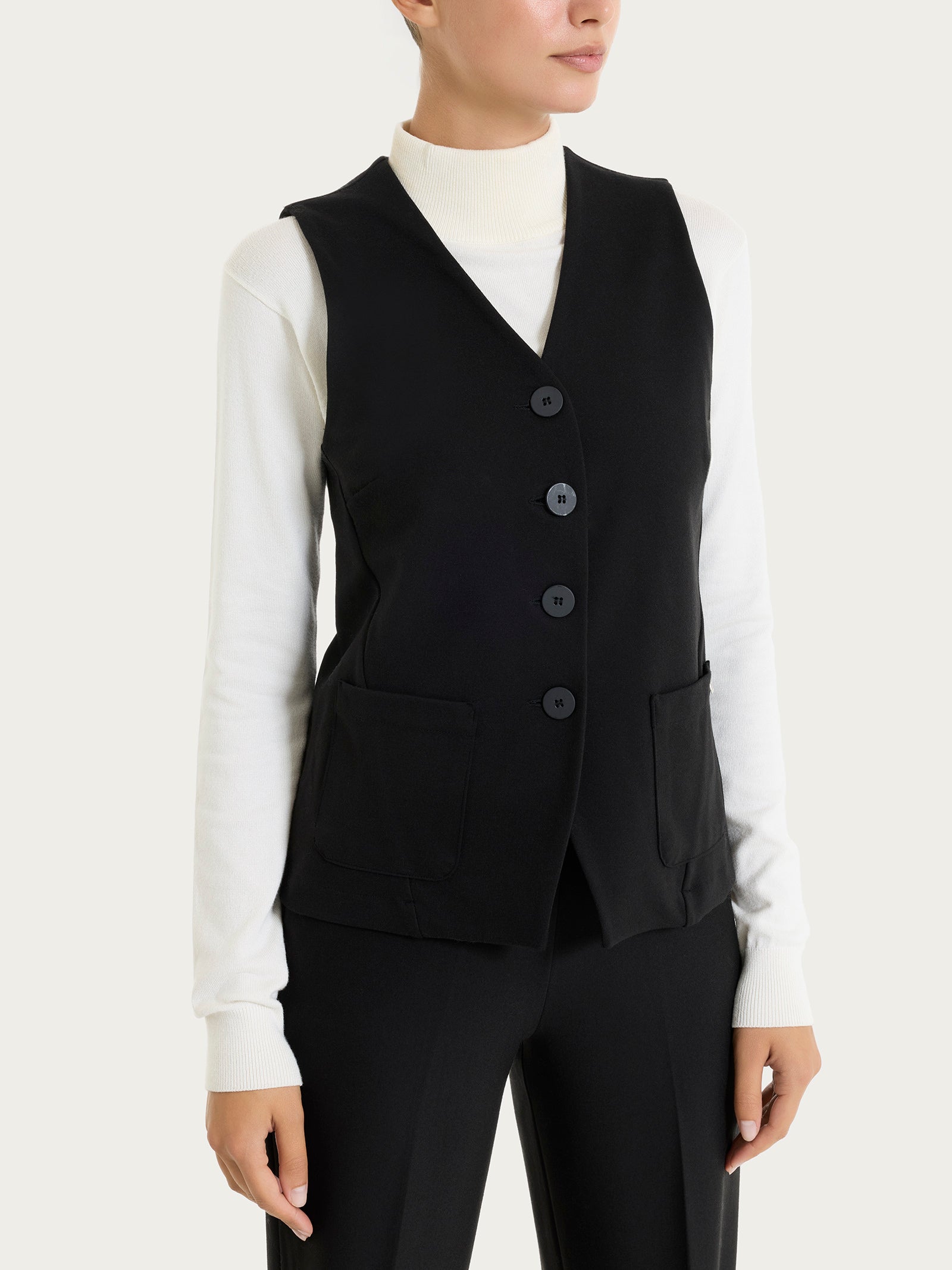 Gilet con quattro bottoni in Cashmere Compact Neri Donna - Ragno