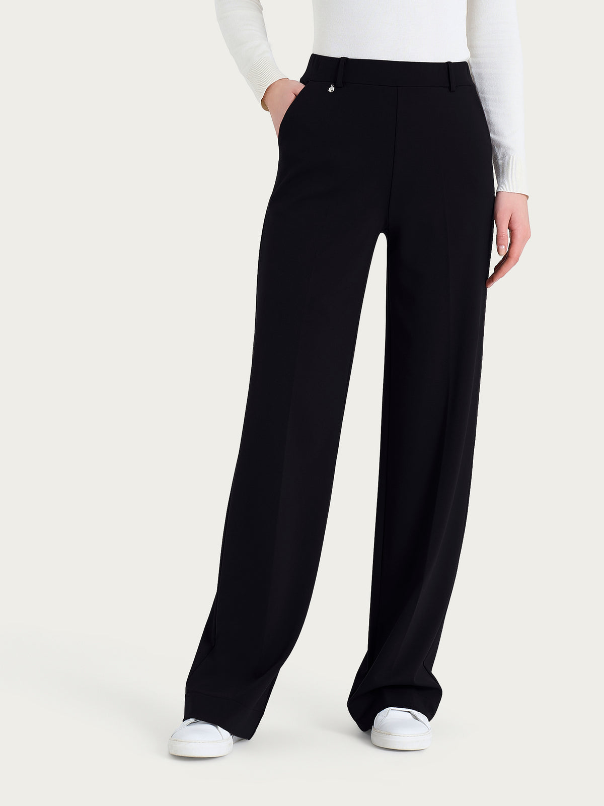 Pantalone a palazzo con tasche in Compact con Cashmere Neri Donna - Ragno