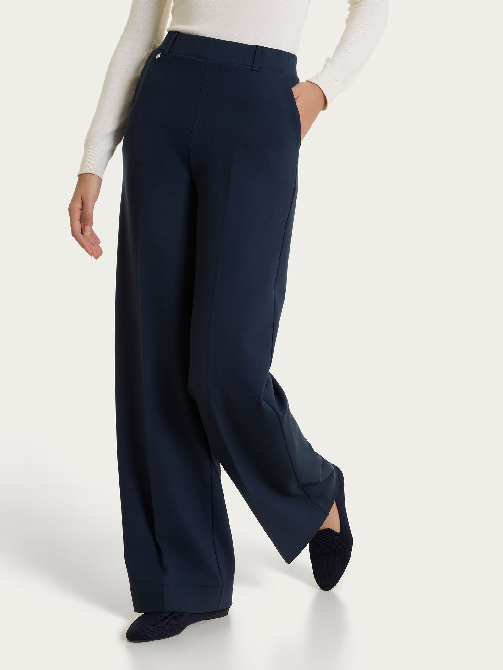 Pantalone a palazzo con tasche in Cashmere Compact Blu Donna - Ragno