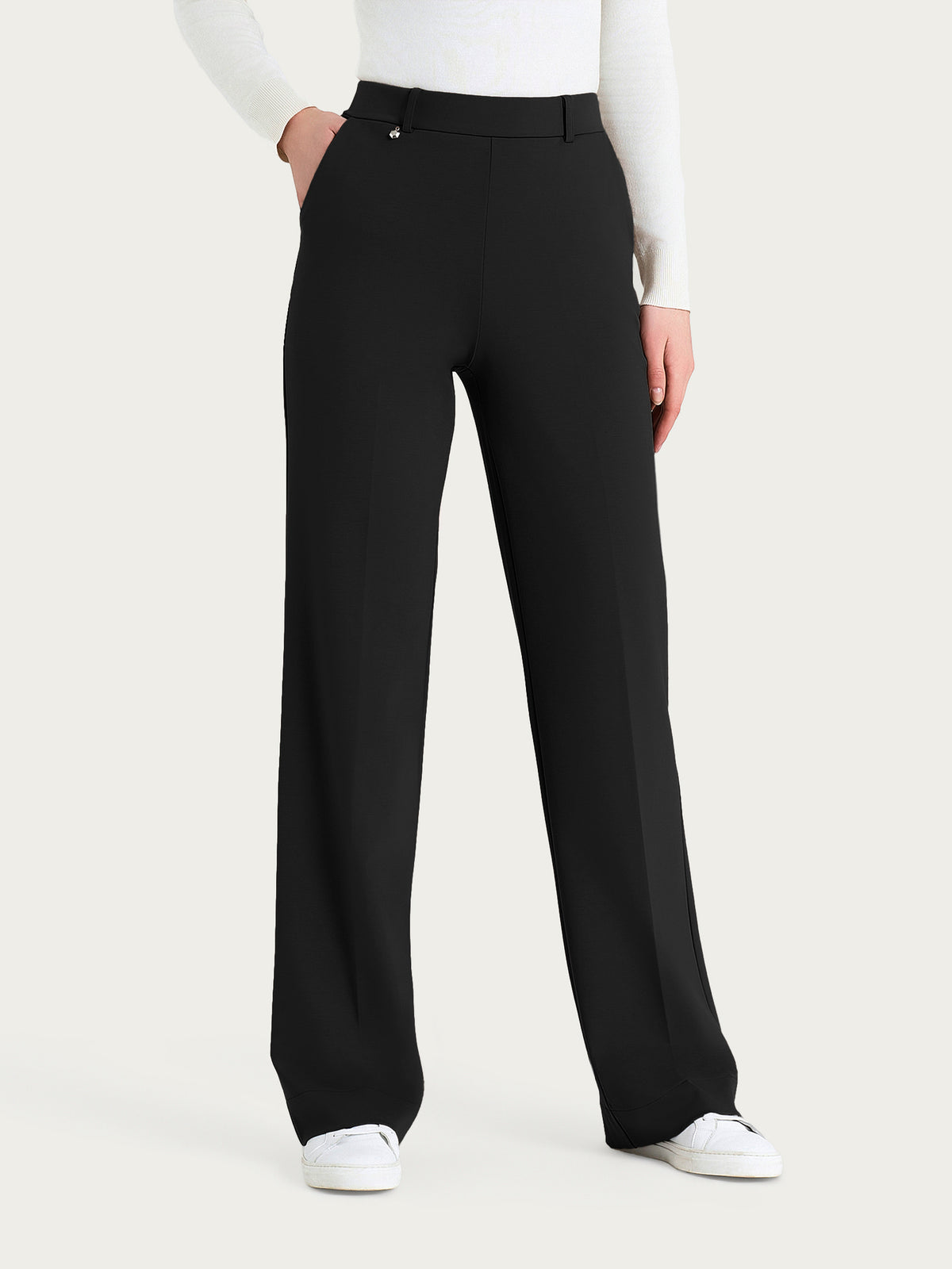 Pantalone ampio con tasche in Compact con Cashmere Neri Donna - Ragno
