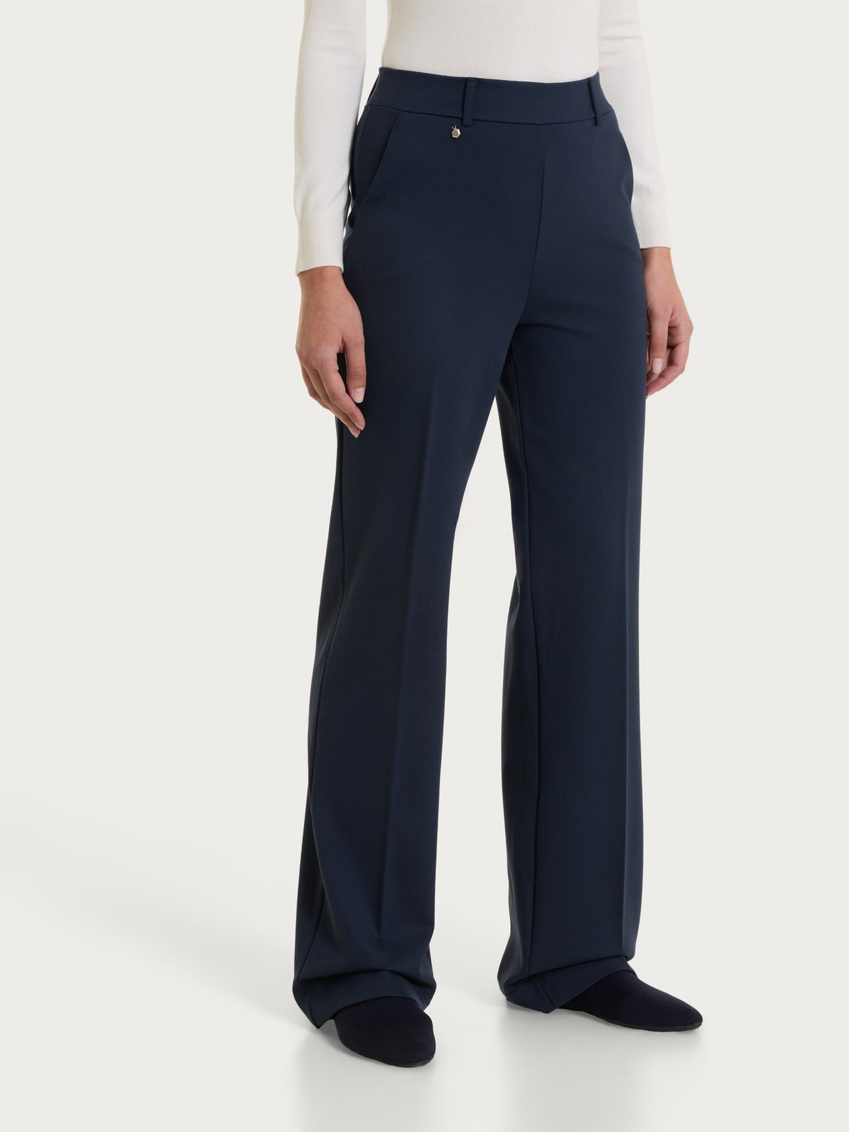 Pantalone ampio con tasche in Compact con Cashmere Blu Donna - Ragno