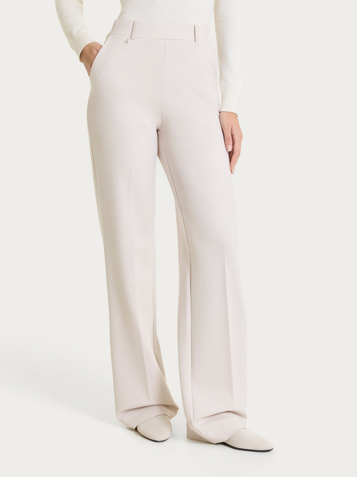 Pantalone ampio con tasche in Compact con Cashmere Bianchi Donna - Ragno