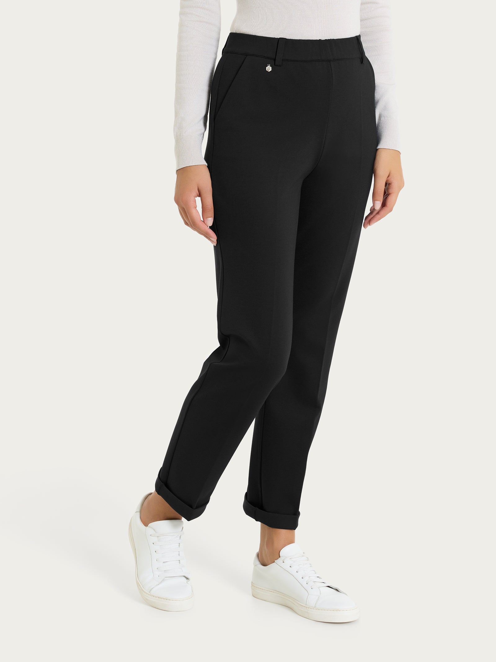 Pantalone dritto con tasche in Cashmere Compact Neri Donna - Ragno