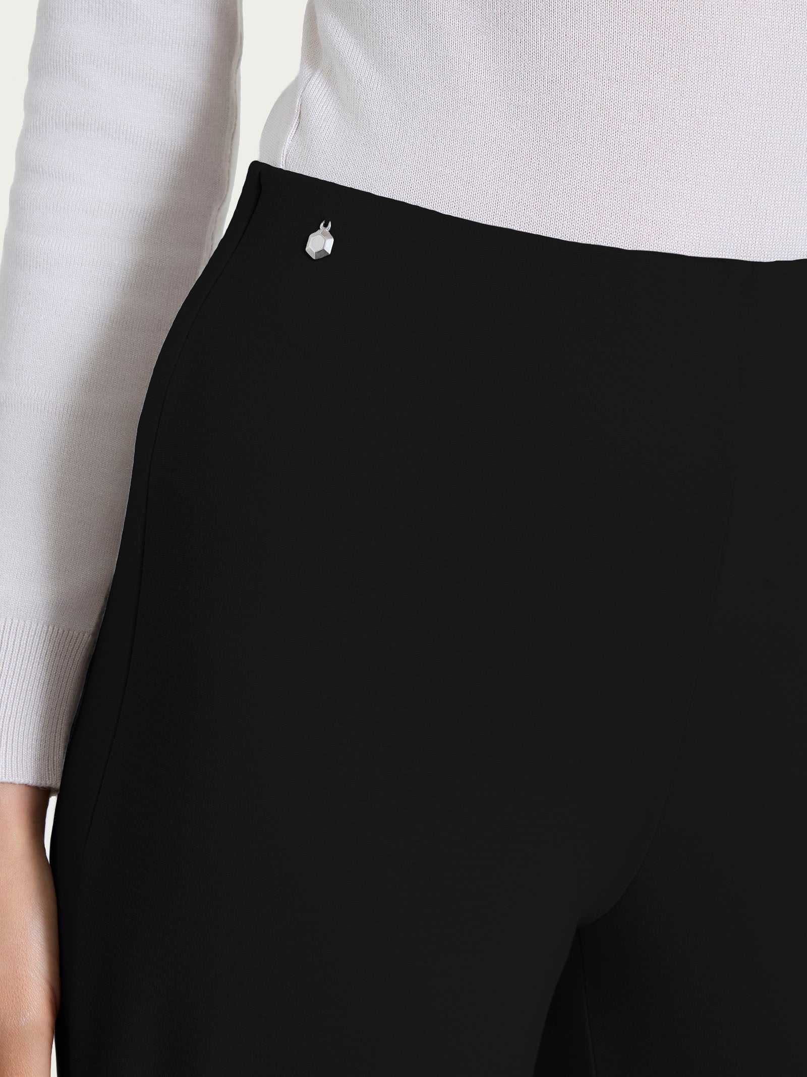 Pantalone a sigaretta con risvolto in Cashmere Compact Neri Donna - Ragno