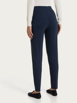 Pantalone a sigaretta con risvolto in Cashmere Compact Blu Donna - Ragno