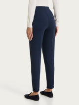 Pantalone a sigaretta con risvolto in Cashmere Compact Blu Donna - Ragno