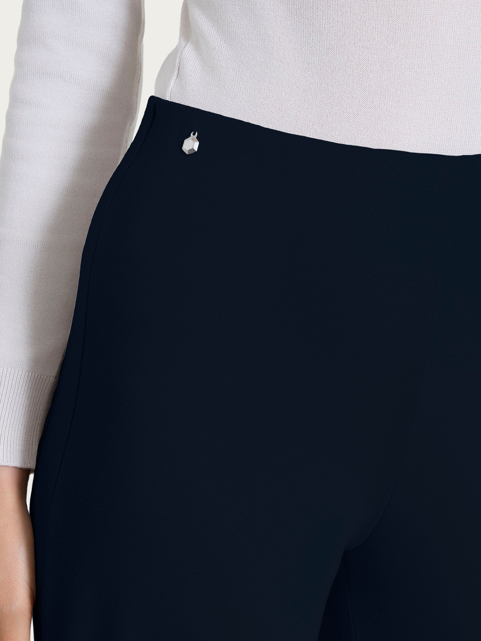Pantalone a sigaretta con risvolto in Cashmere Compact Blu Donna - Ragno