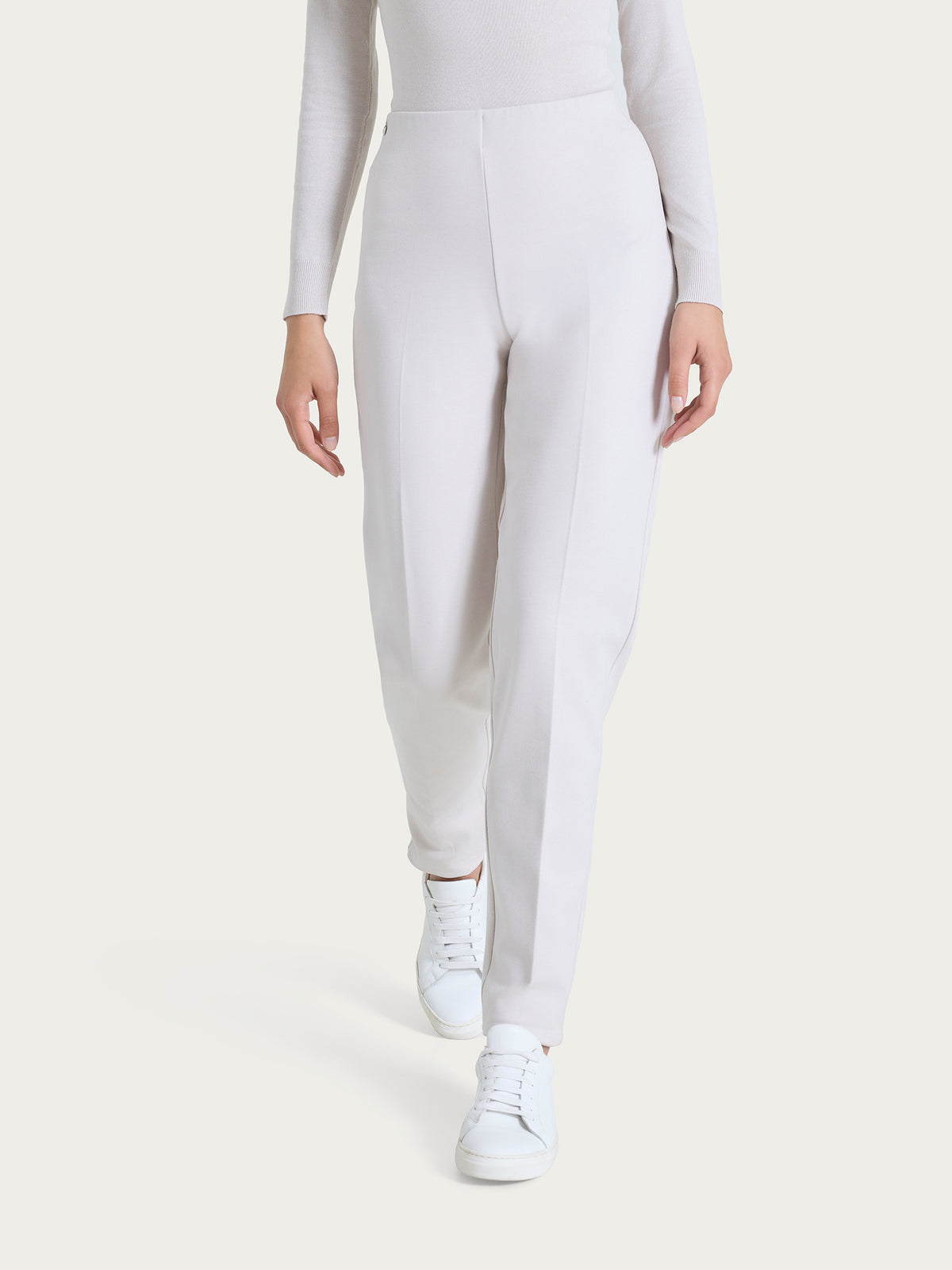 Pantalone a sigaretta con risvolto in Compact con Cashmere Bianchi Donna - Ragno