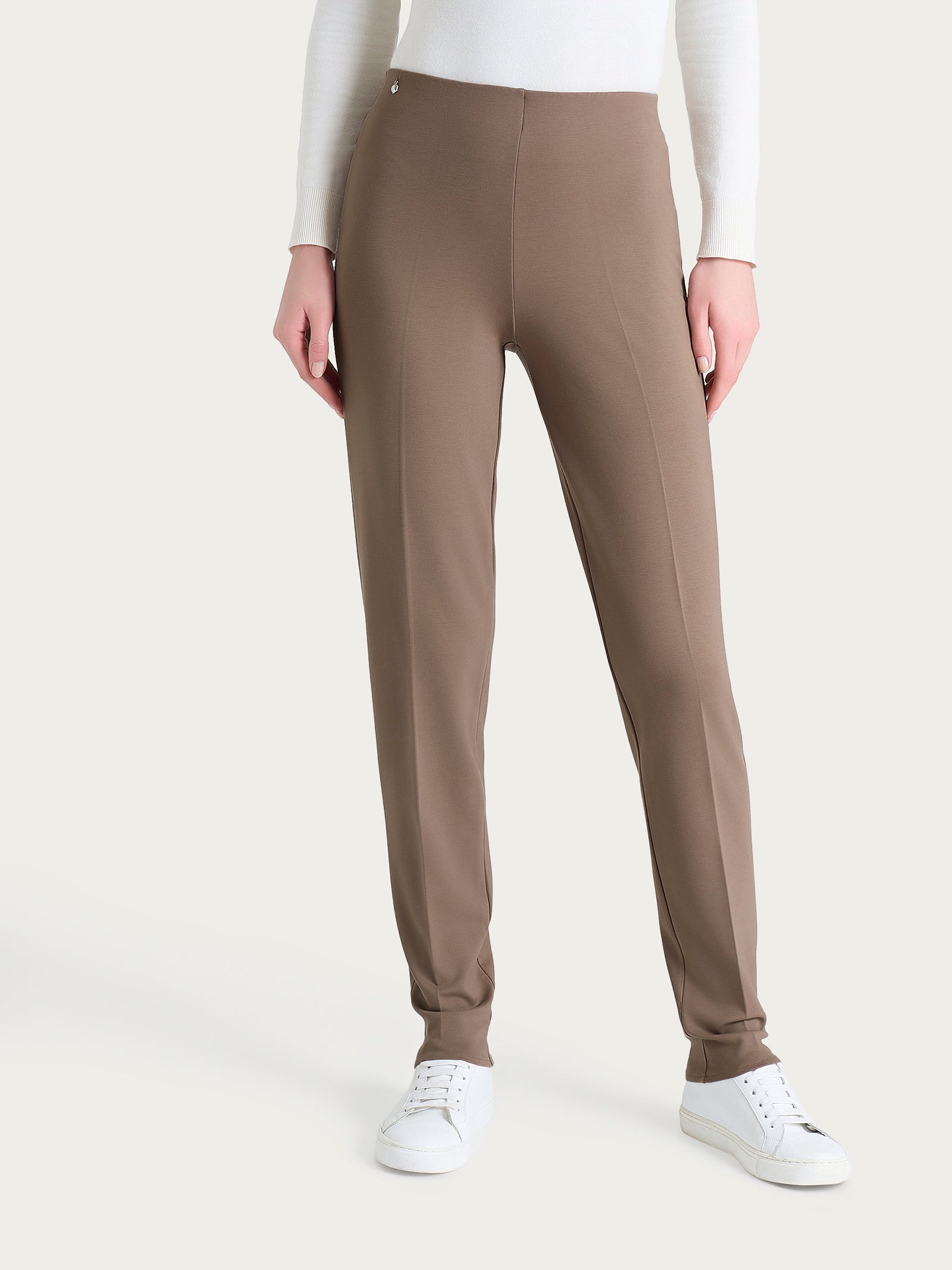 Pantalone a sigaretta con risvolto in Cashmere Compact Marroni Donna - Ragno