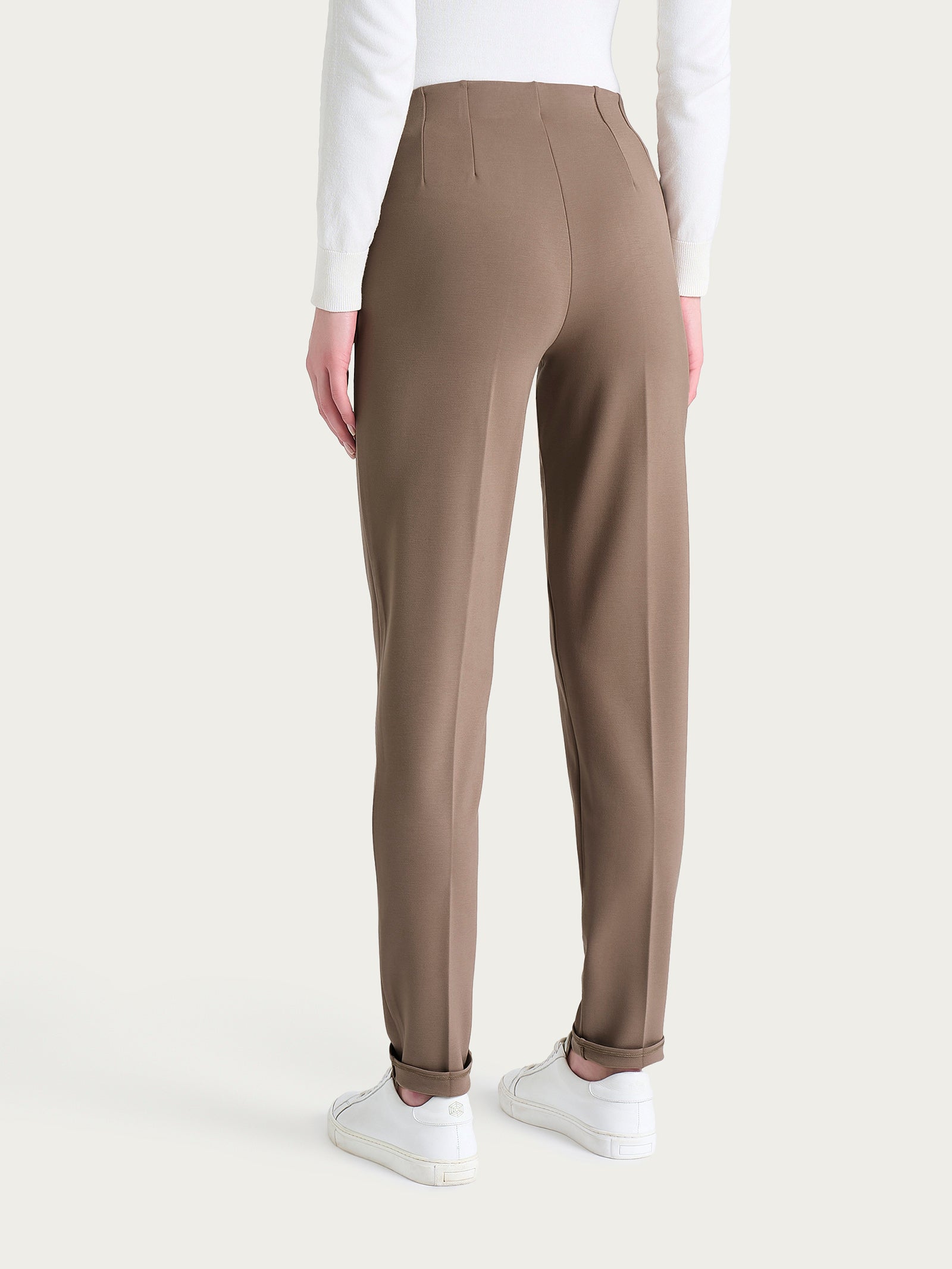 Pantalone a sigaretta con risvolto in Cashmere Compact Marroni Donna - Ragno
