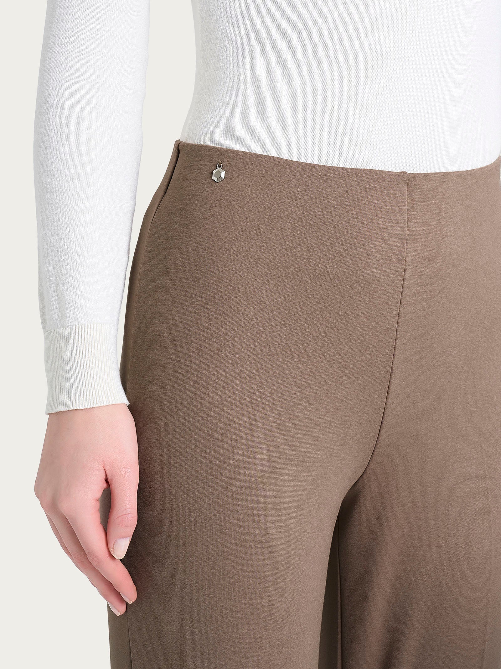Pantalone a sigaretta con risvolto in Cashmere Compact Marroni Donna - Ragno