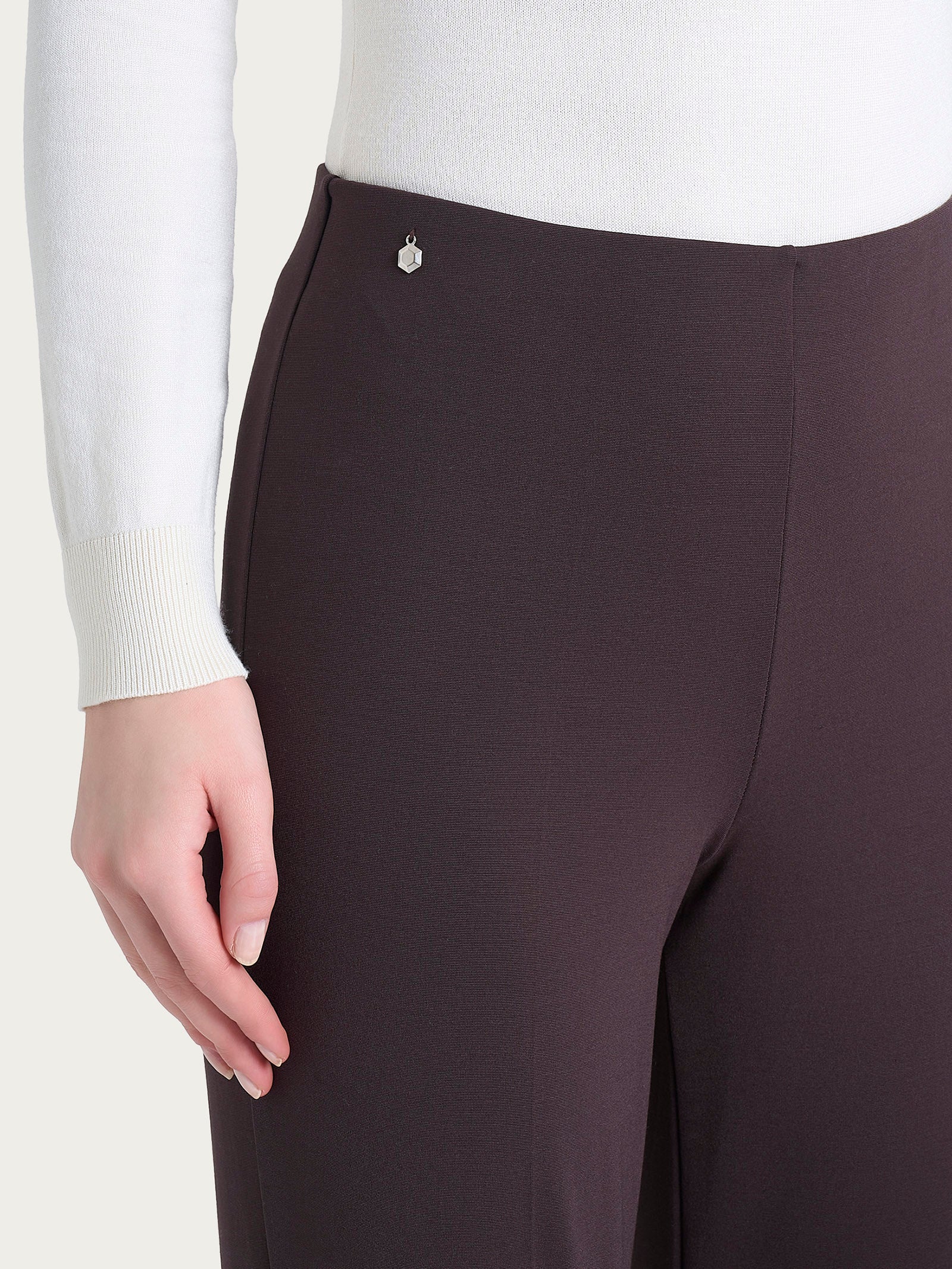 Pantalone a sigaretta con risvolto in Cashmere Compact Marroni Donna - Ragno