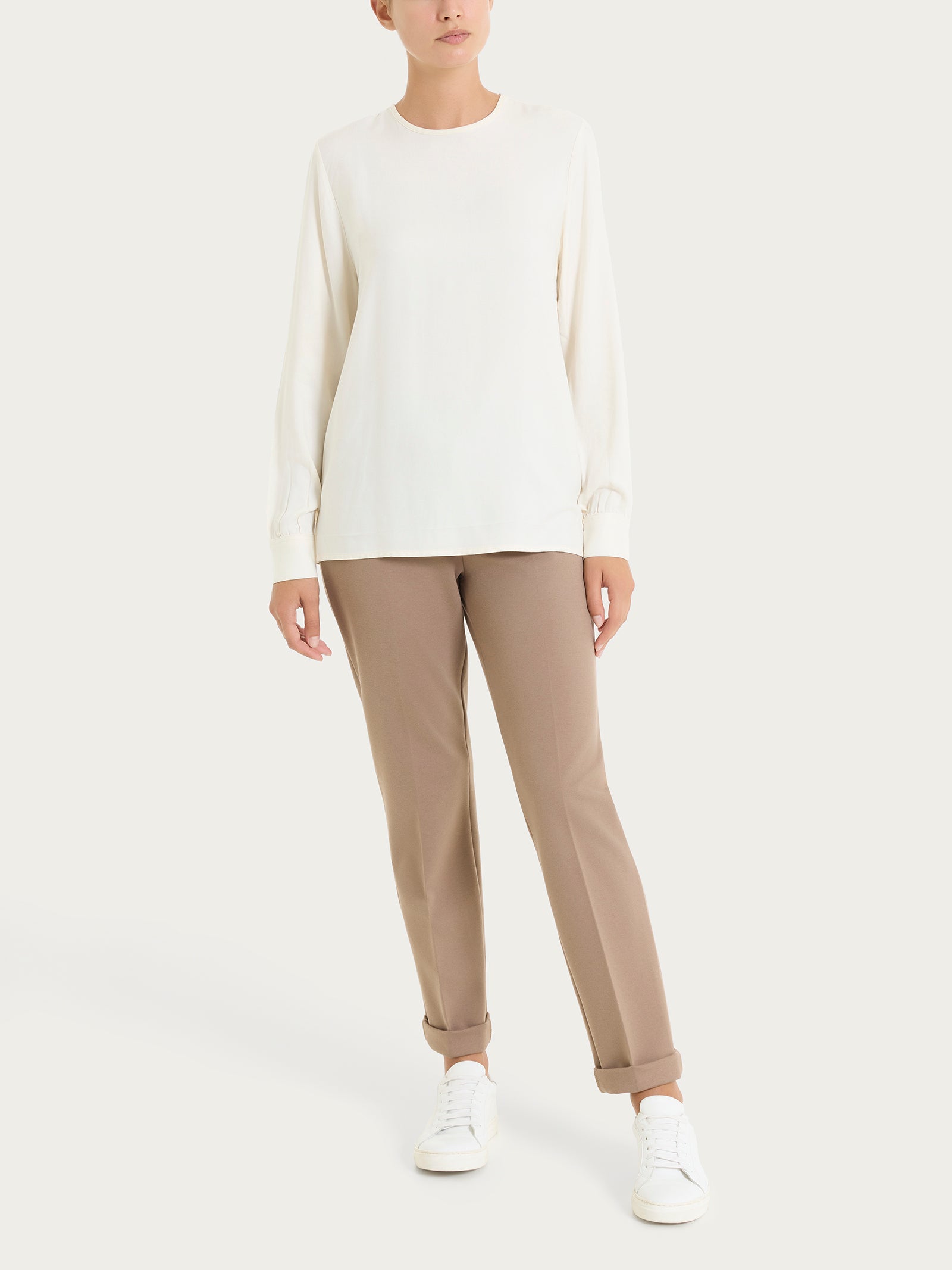 Blusa girocollo in Winter Ecoseta Bianchi Donna - Ragno