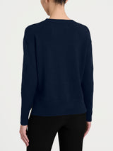 Maglia girocollo con fantasia check diagonale in Super Soft Blu Donna - Ragno