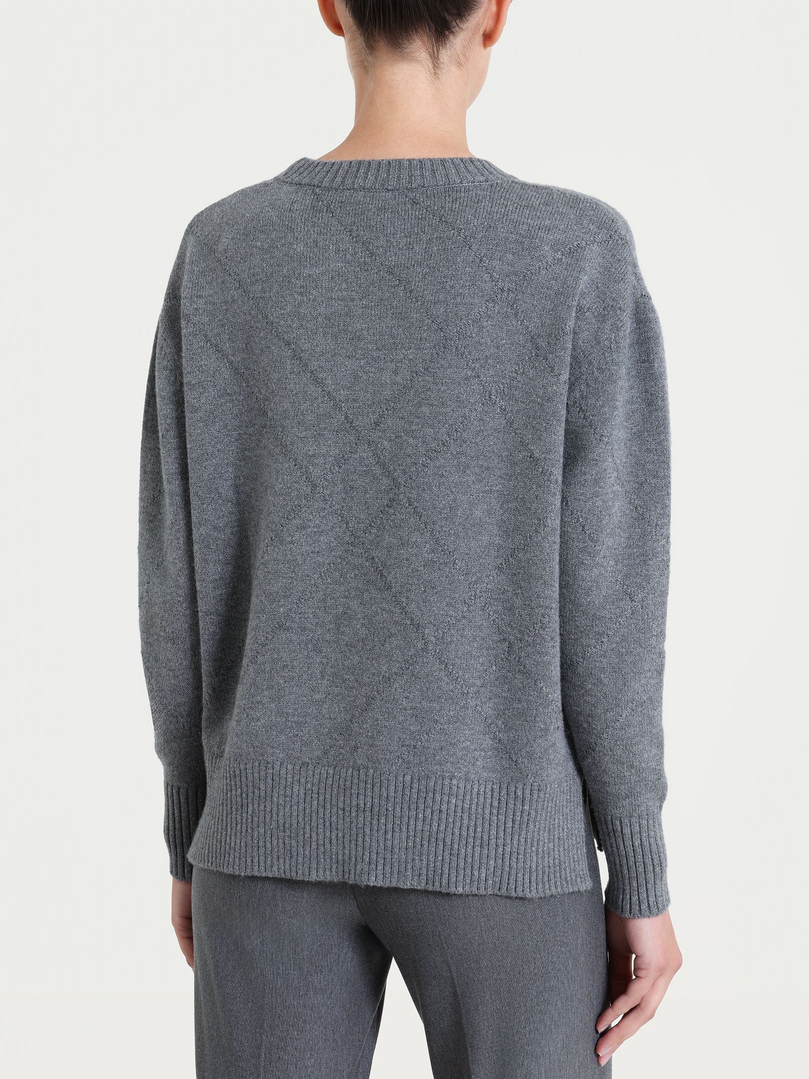 Maglia girocollo con fantasia check diagonale in Super Soft Neri Donna - Ragno