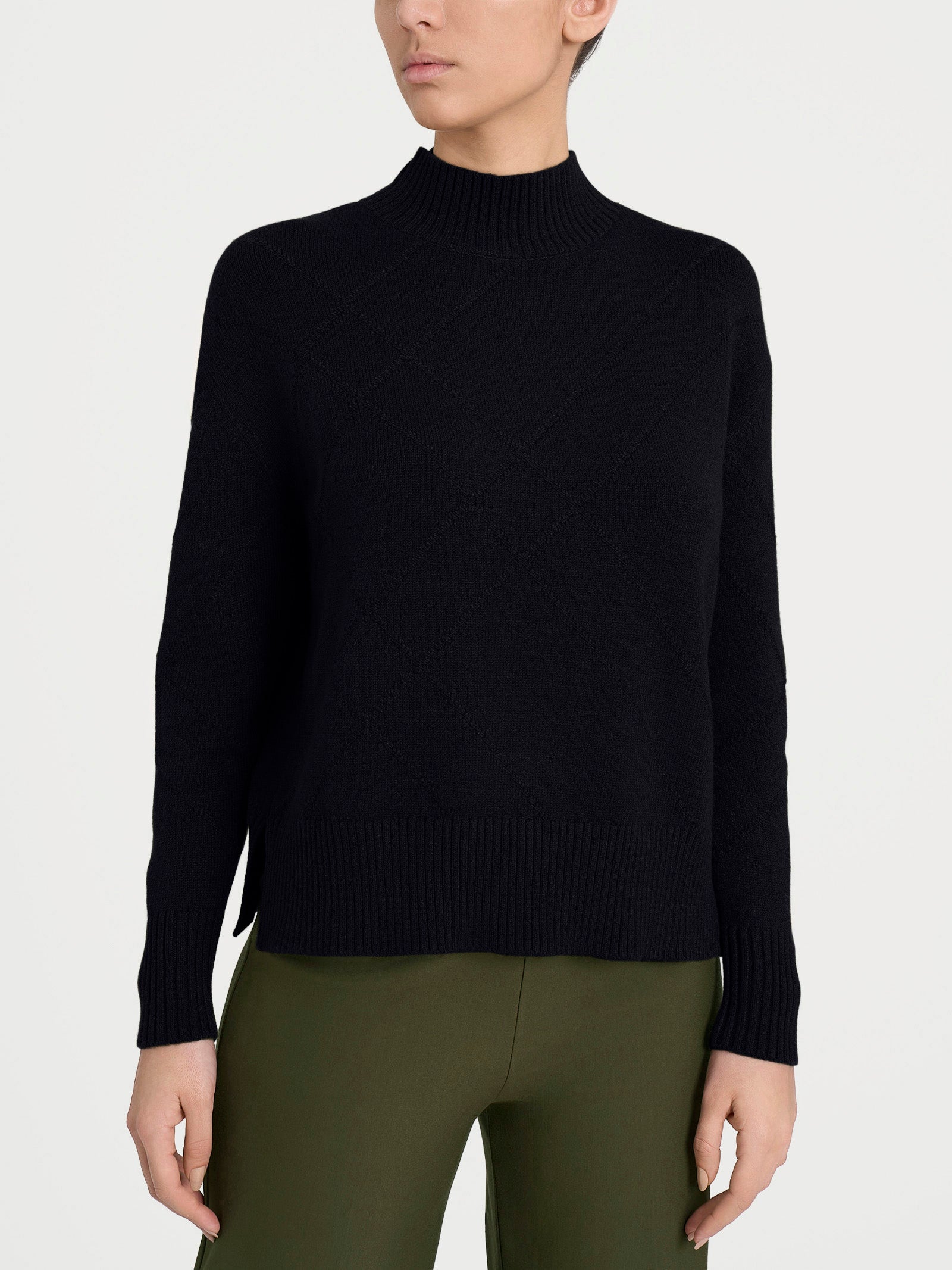 Lupetto con fantasia check diagonale in Super Soft	 Neri Donna - Ragno