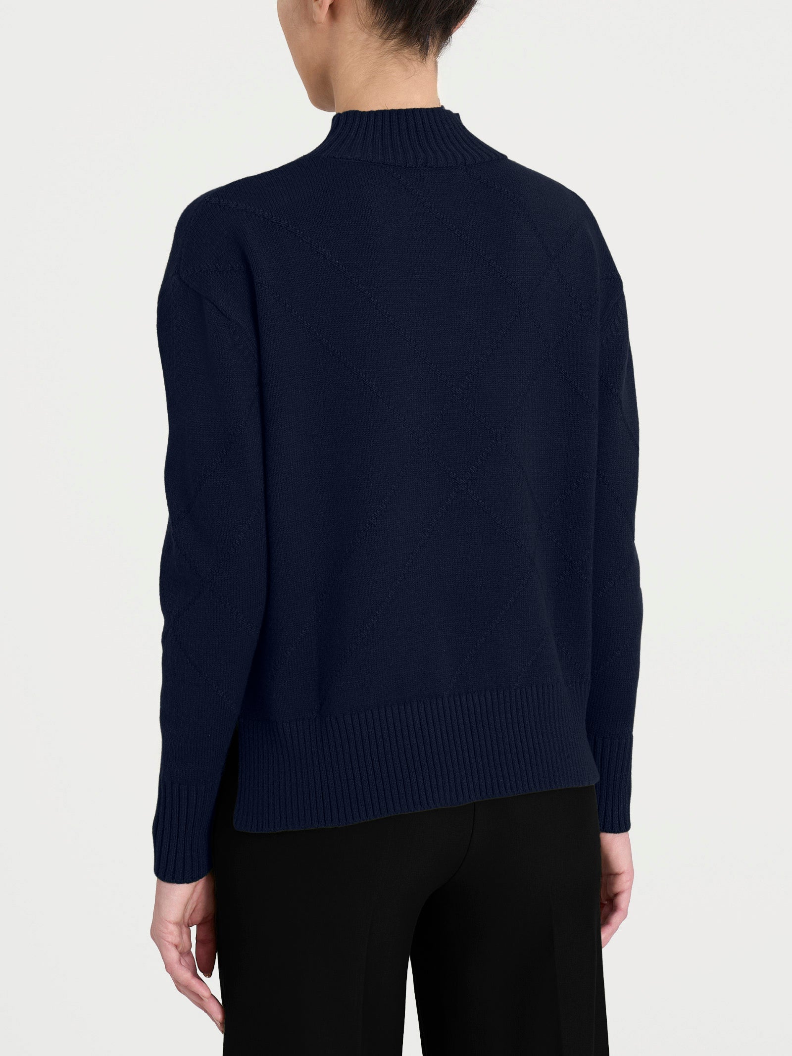 Lupetto con fantasia check diagonale in Super Soft	 Blu Donna - Ragno
