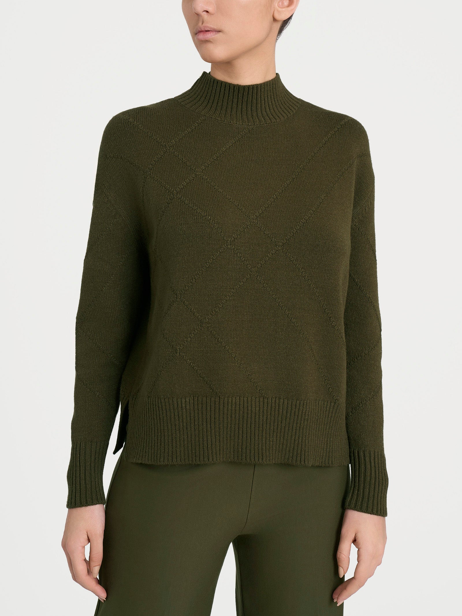 Lupetto con fantasia check diagonale in Super Soft	 Verdi Donna - Ragno