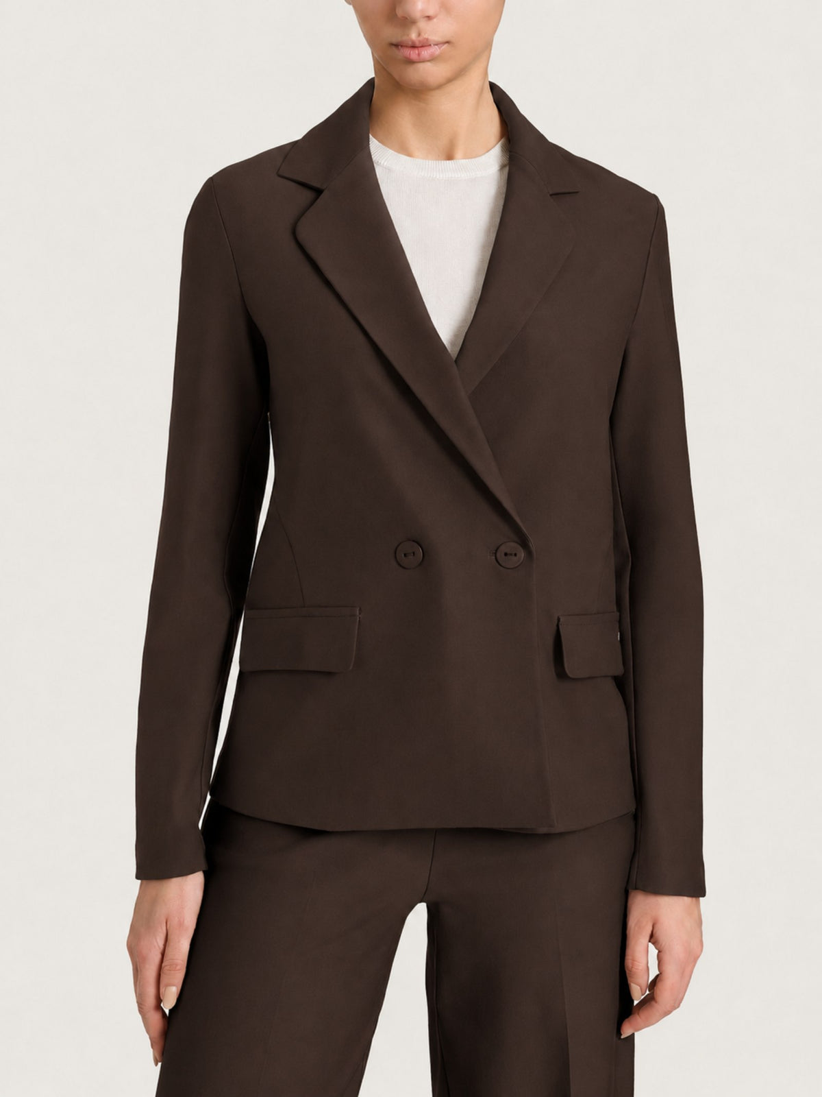 Women's Double-Breasted Blazer in Compact Brown - Ragno