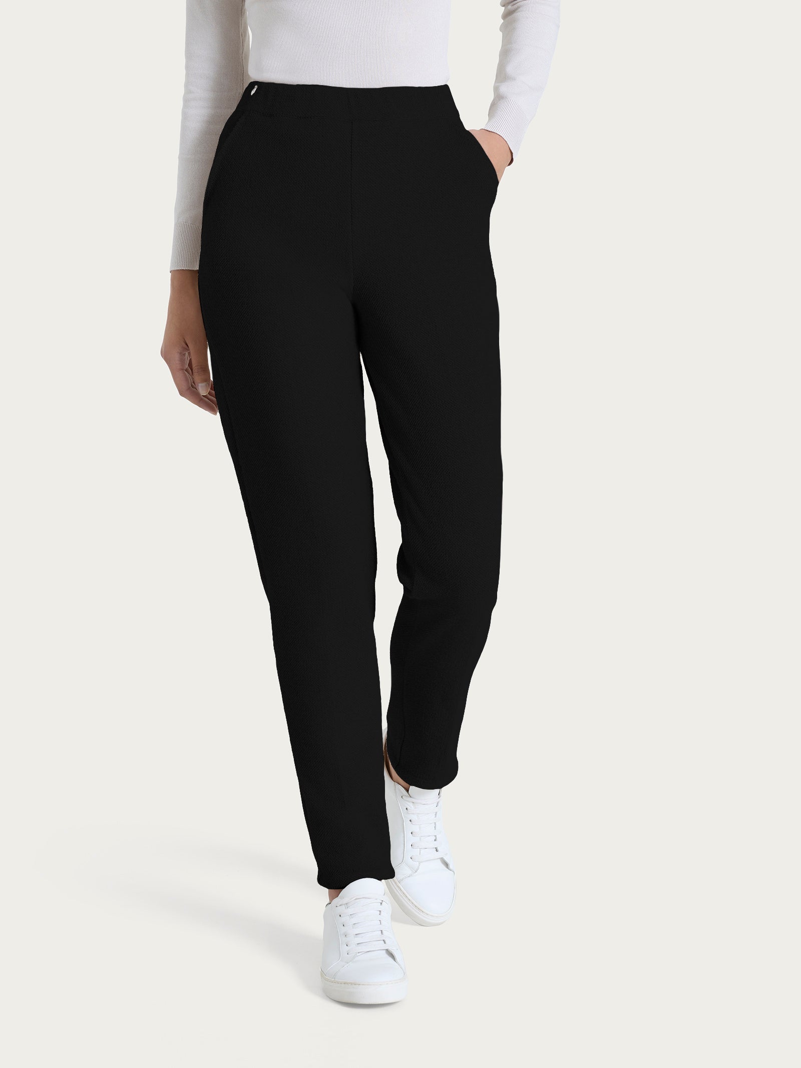 Pantalone chino slim con tasche in Japanese Fleece Neri Donna - Ragno