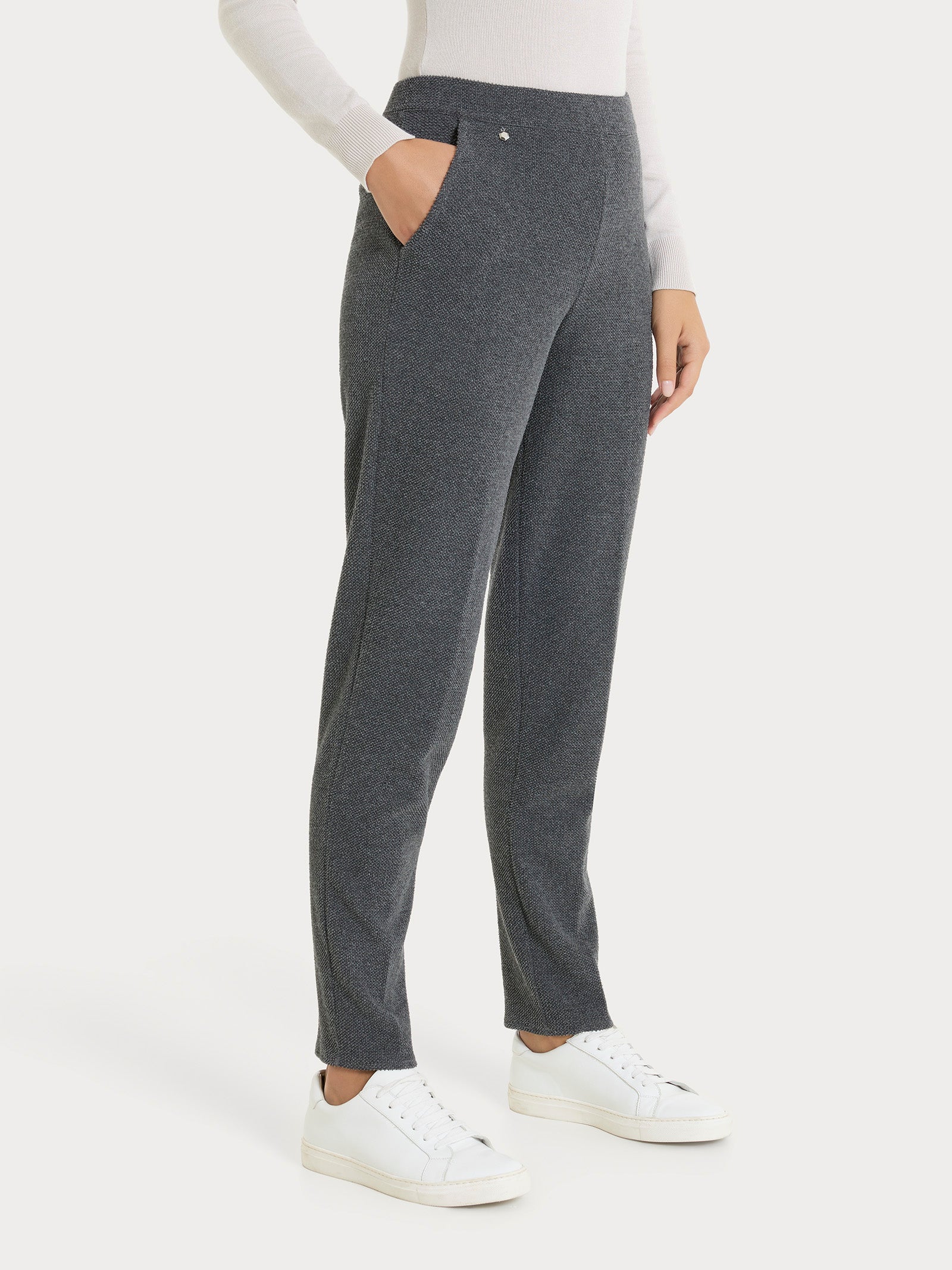 Pantalone chino slim con tasche in Japanese Fleece Neri Donna - Ragno