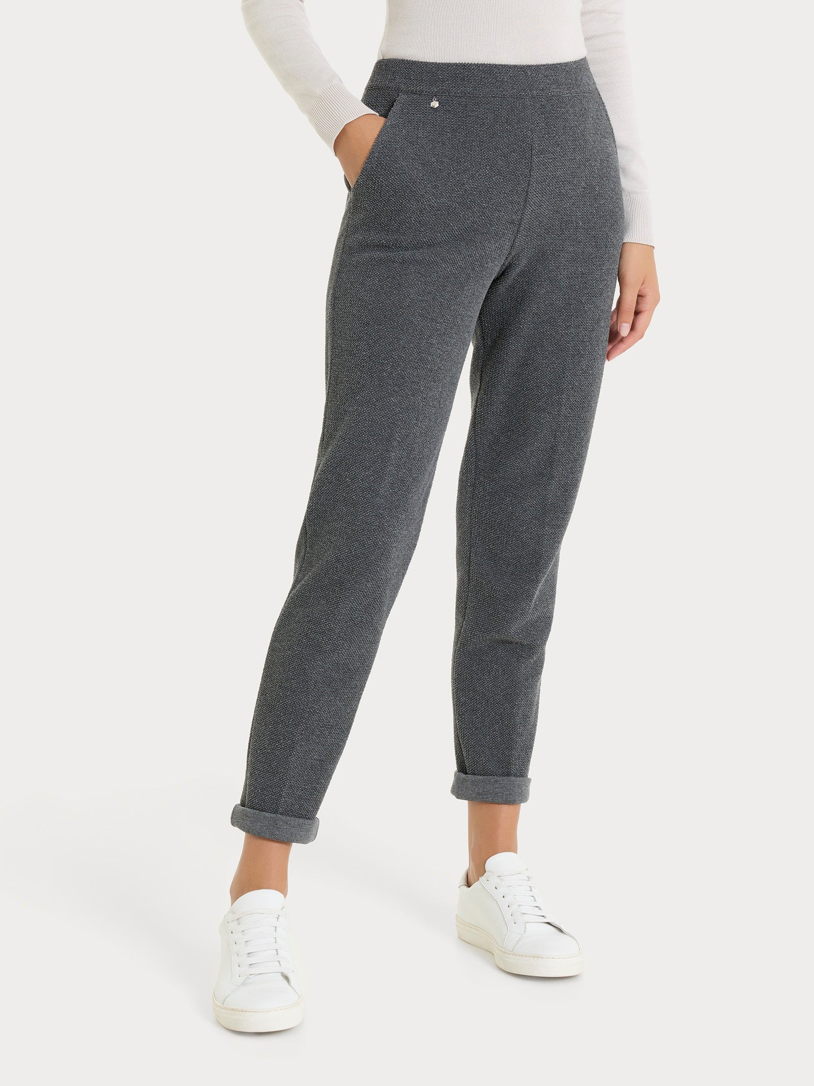 Pantalone chino slim con tasche in Japanese Fleece Neri Donna - Ragno