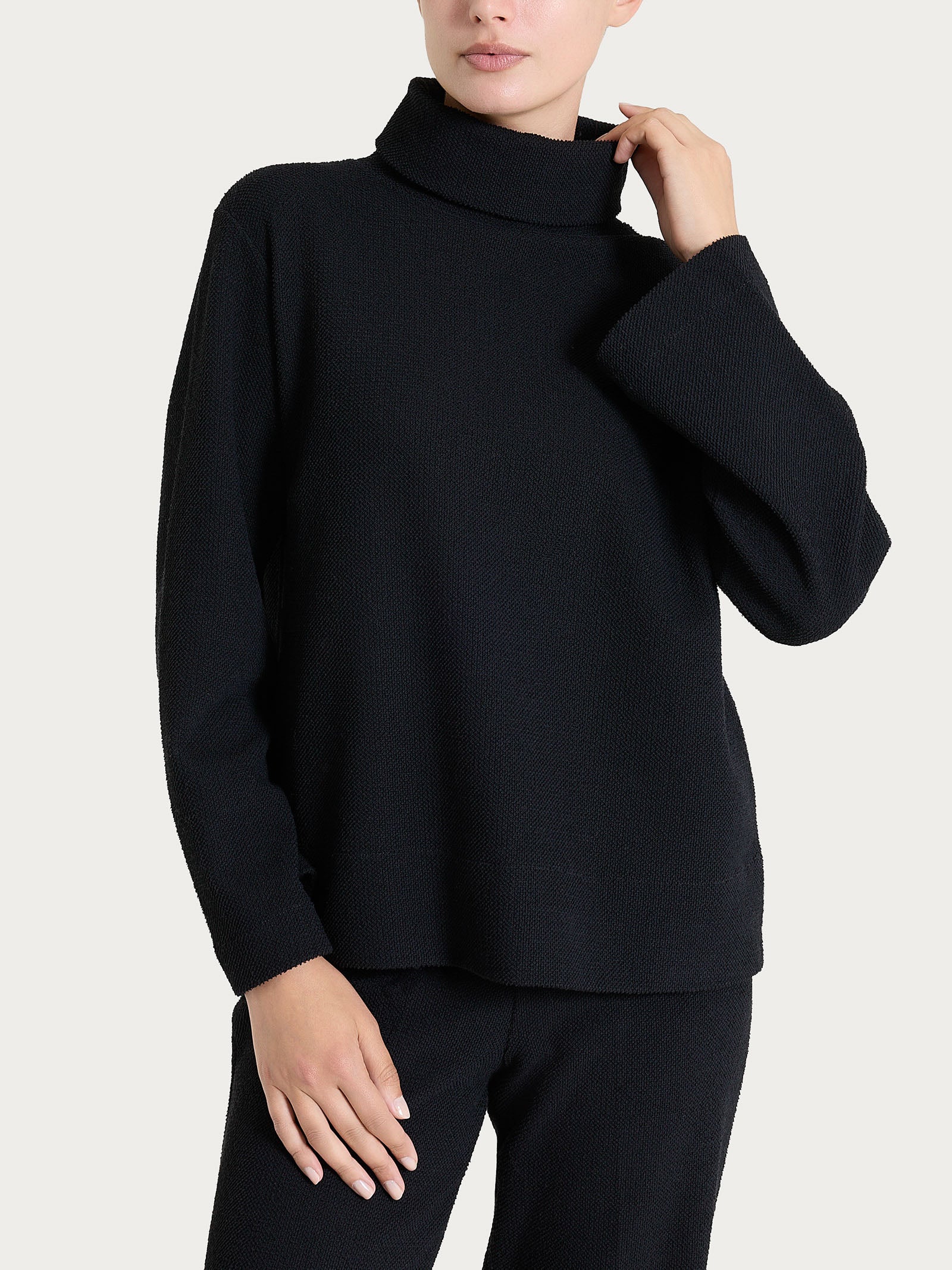 Felpa con collo a ciambella in Japanese Fleece  Neri Donna - Ragno