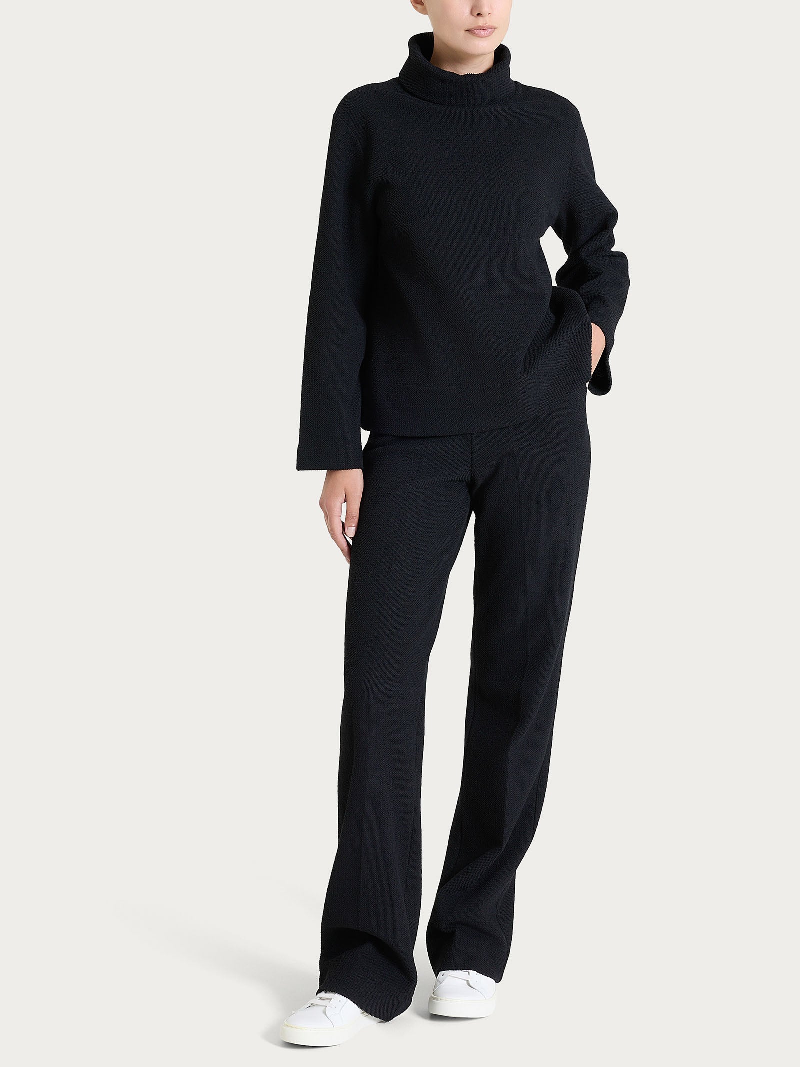Felpa con collo a ciambella in Japanese Fleece  Neri Donna - Ragno