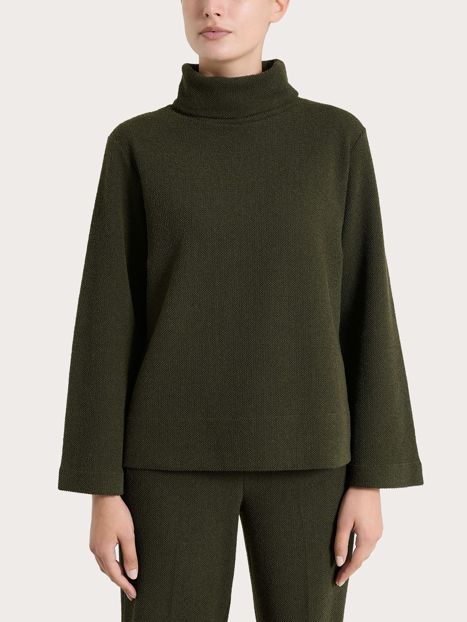 Felpa con collo a ciambella in Japanese Fleece  Verdi Donna - Ragno