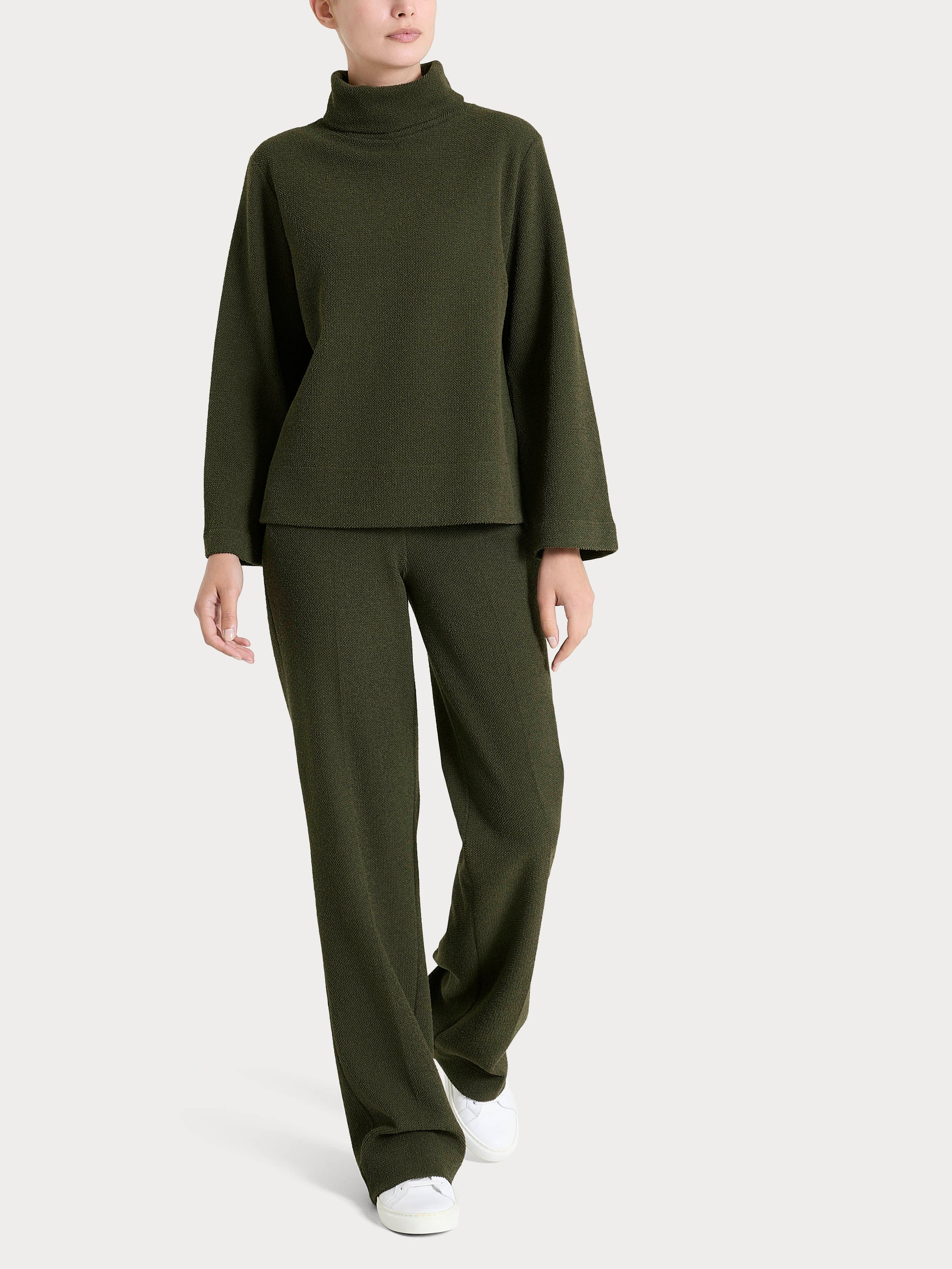 Felpa con collo a ciambella in Japanese Fleece  Verdi Donna - Ragno