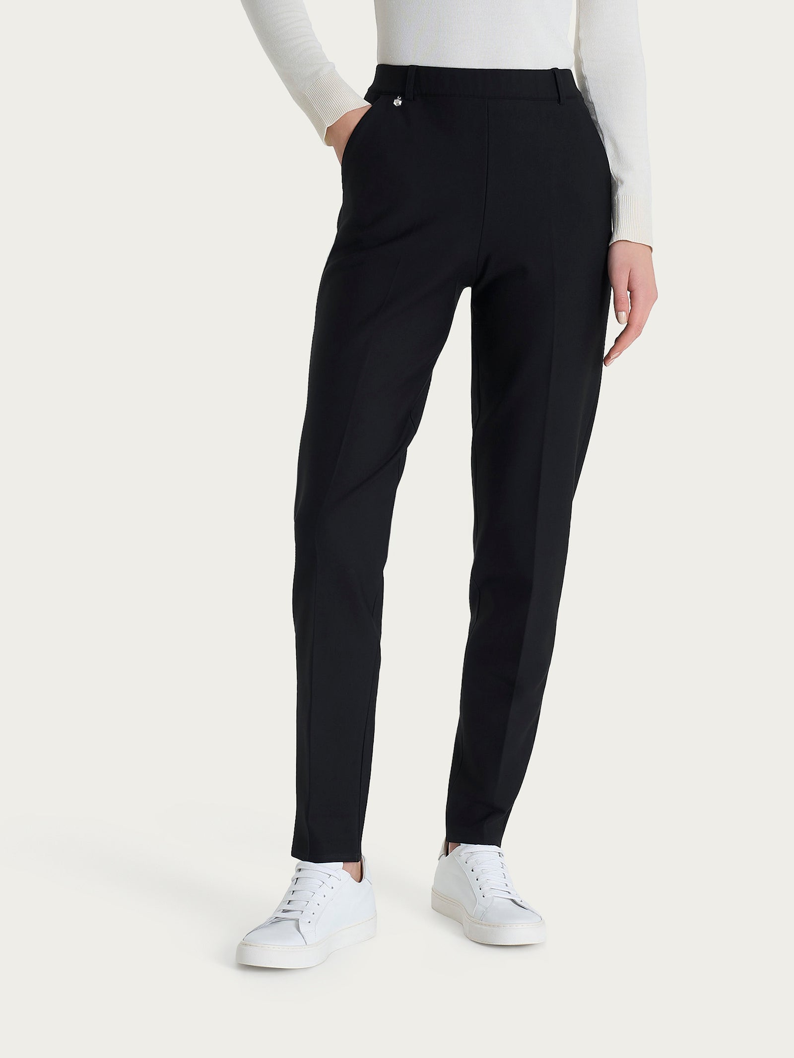 Pantalone chino slim con tasche e risvolto in Compact Neri Donna - Ragno