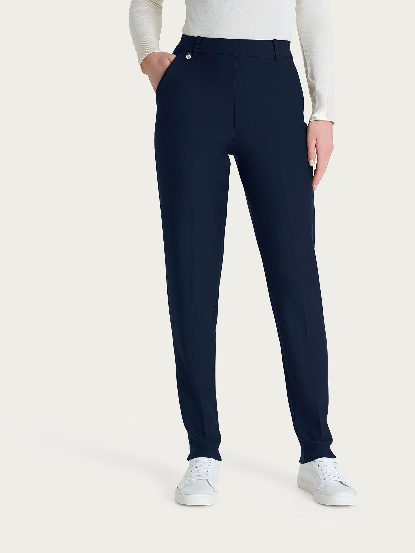 Pantalone chino slim con tasche e risvolto in Compact Blu Donna - Ragno