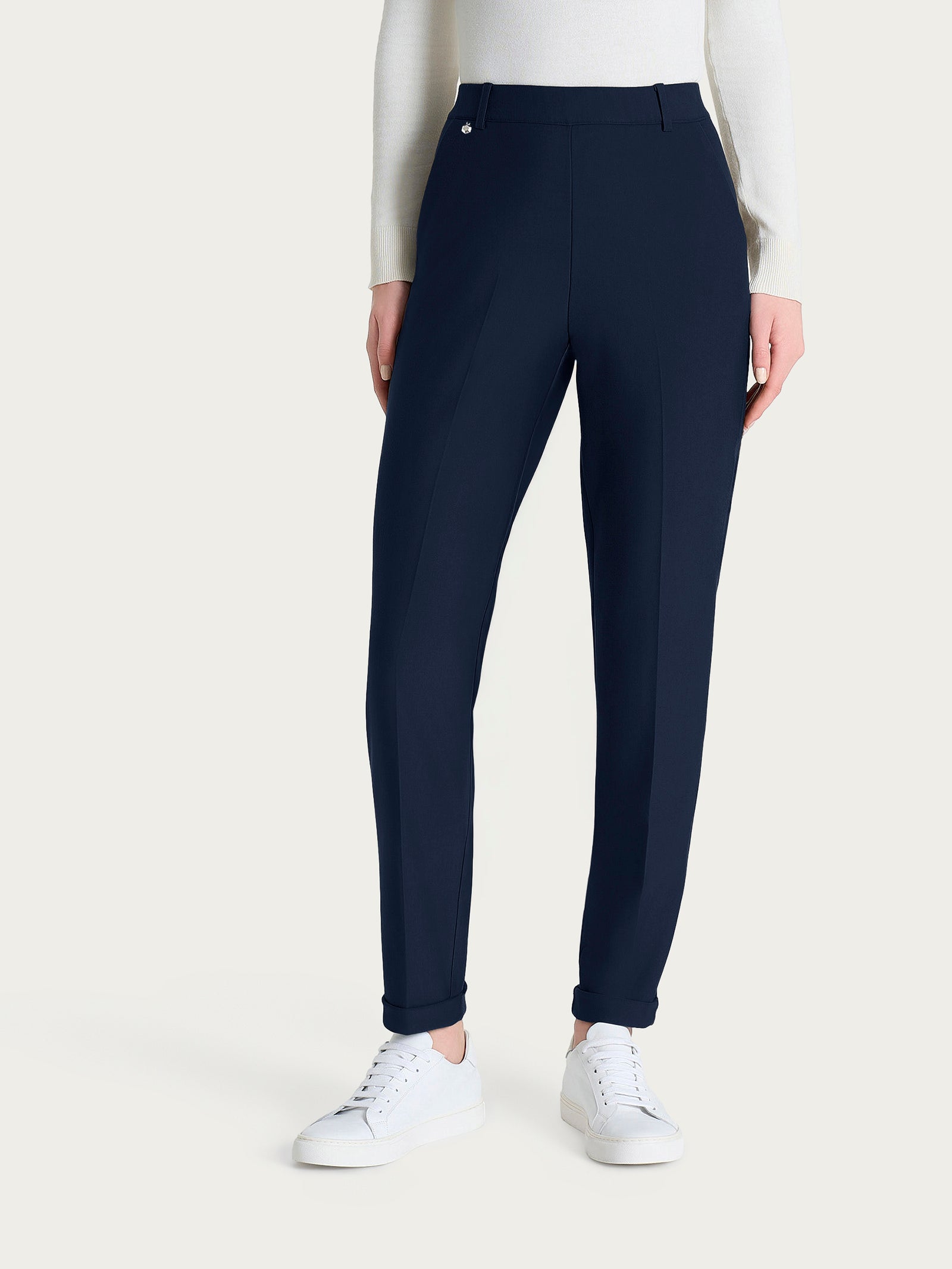 Pantalone chino slim con tasche e risvolto in Compact Blu Donna - Ragno