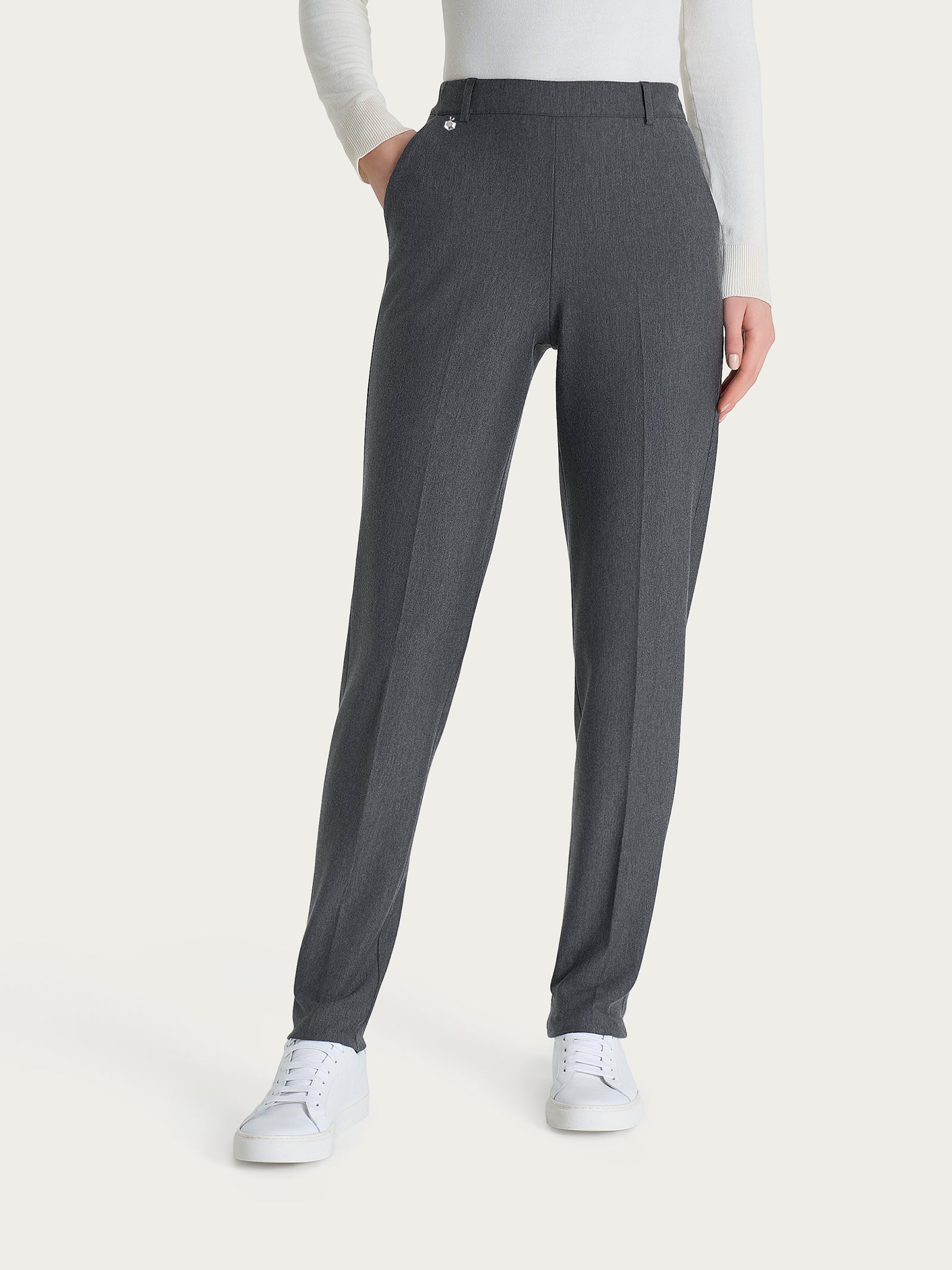 Pantalone chino slim con tasche e risvolto in Compact Neri Donna - Ragno