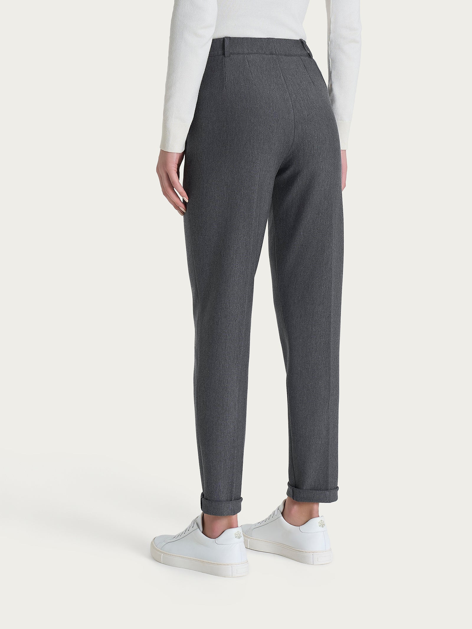 Pantalone chino slim con tasche e risvolto in Compact Neri Donna - Ragno
