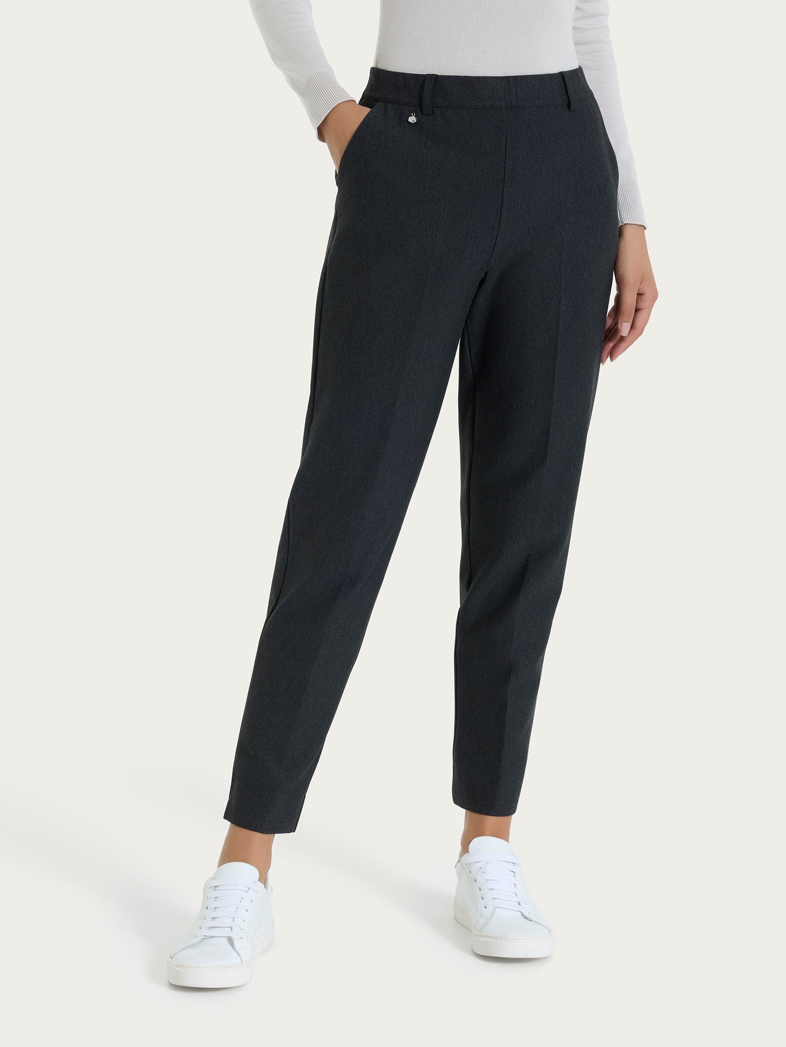 Pantalone chino slim con tasche e risvolto in Compact Neri Donna - Ragno