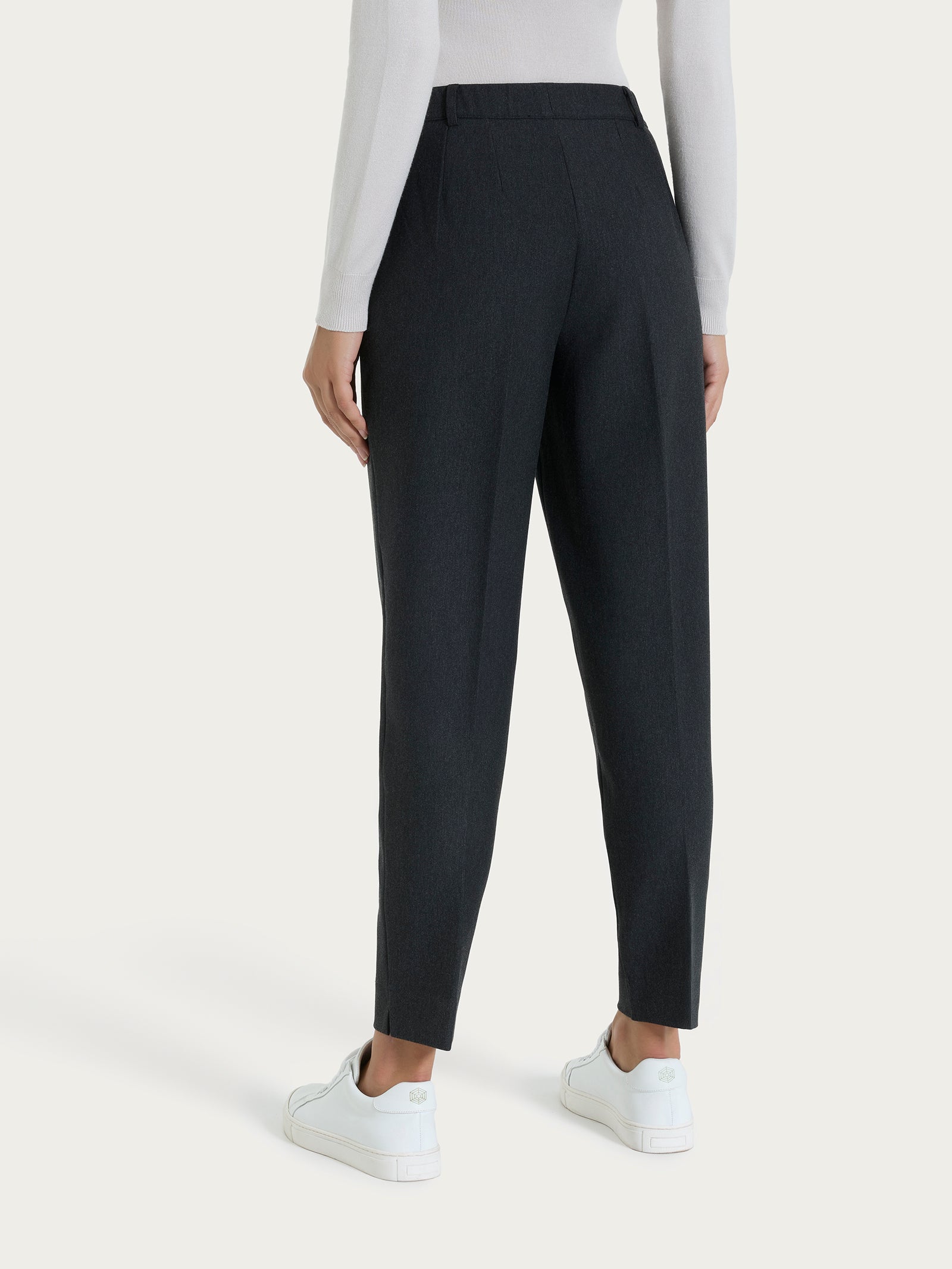 Pantalone chino slim con tasche e risvolto in Compact Neri Donna - Ragno