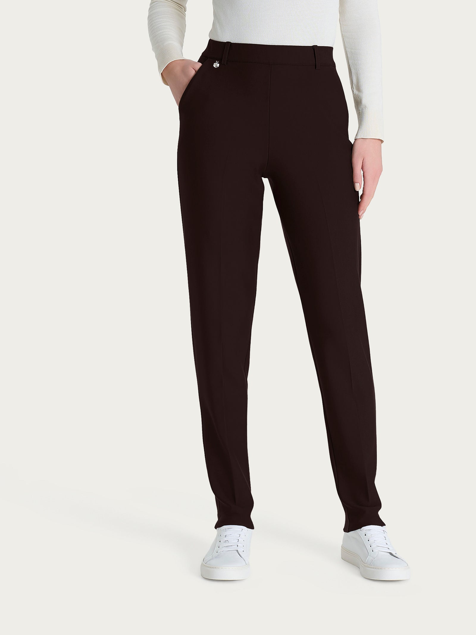 Pantalone chino slim con tasche e risvolto in Compact Marroni Donna - Ragno