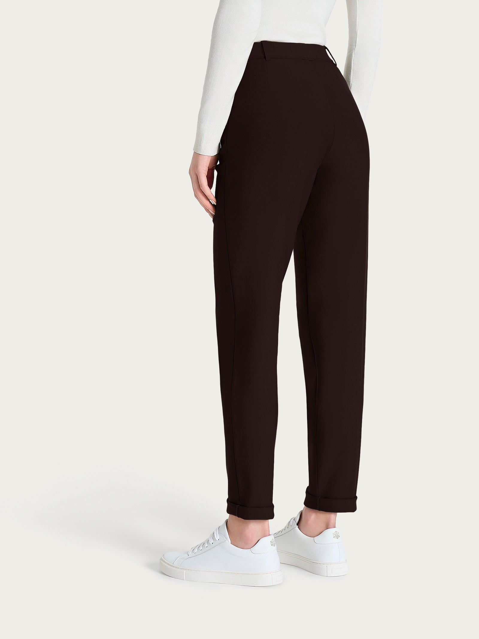 Pantalone chino slim con tasche e risvolto in Compact Marroni Donna - Ragno