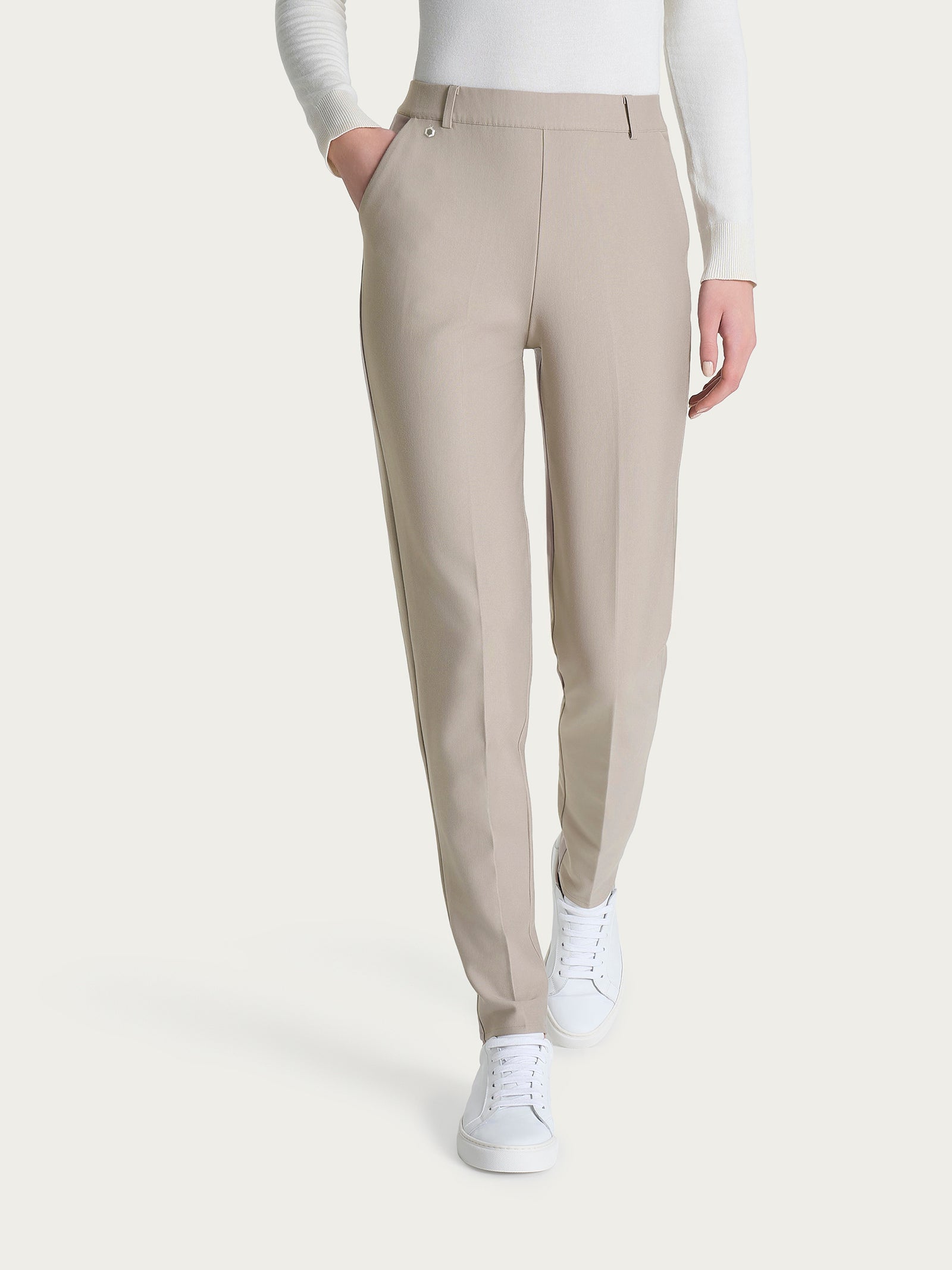 Pantalone chino slim con tasche e risvolto in Compact Grigi Donna - Ragno